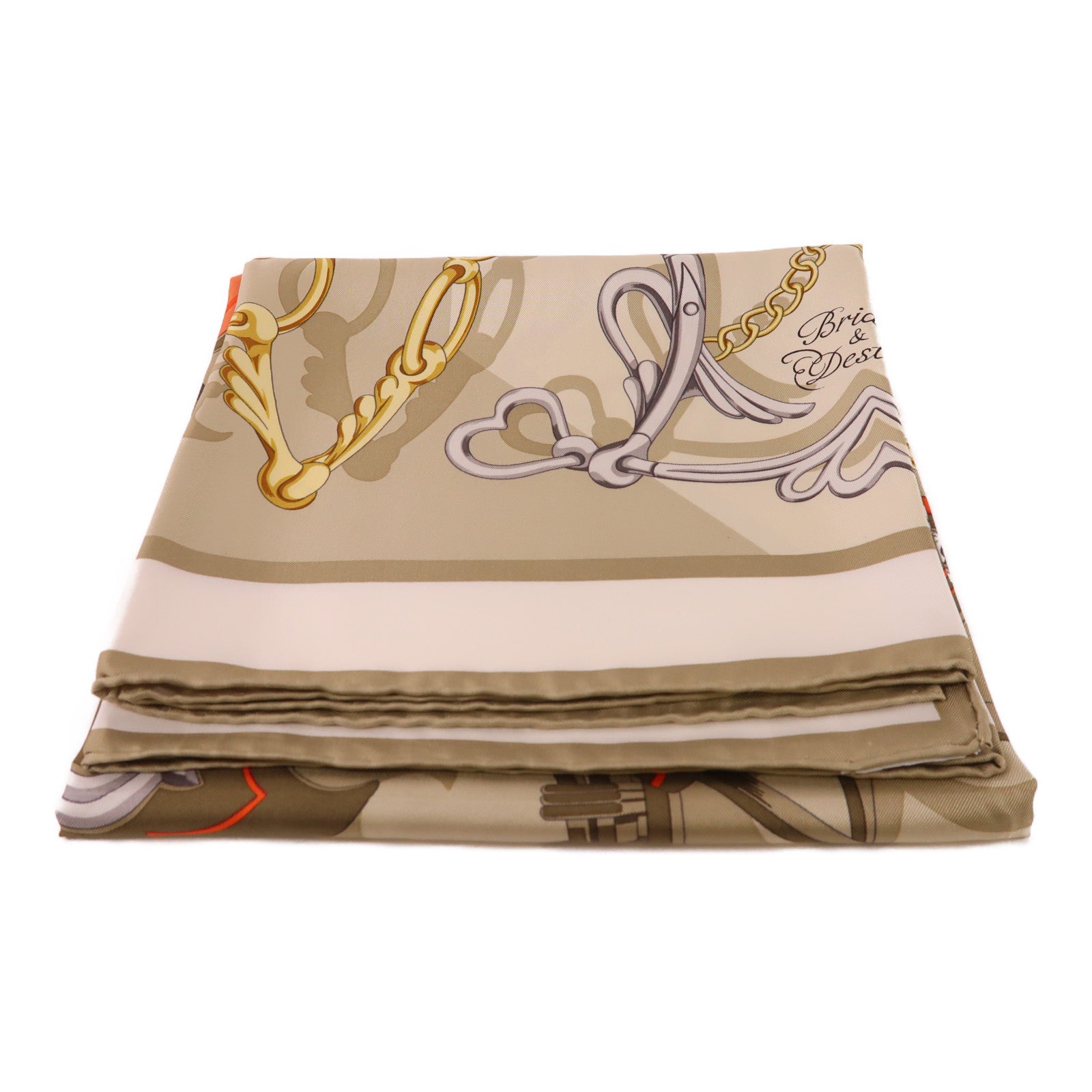 HERMES Scarf 90X90 Silk Brown Gray Red