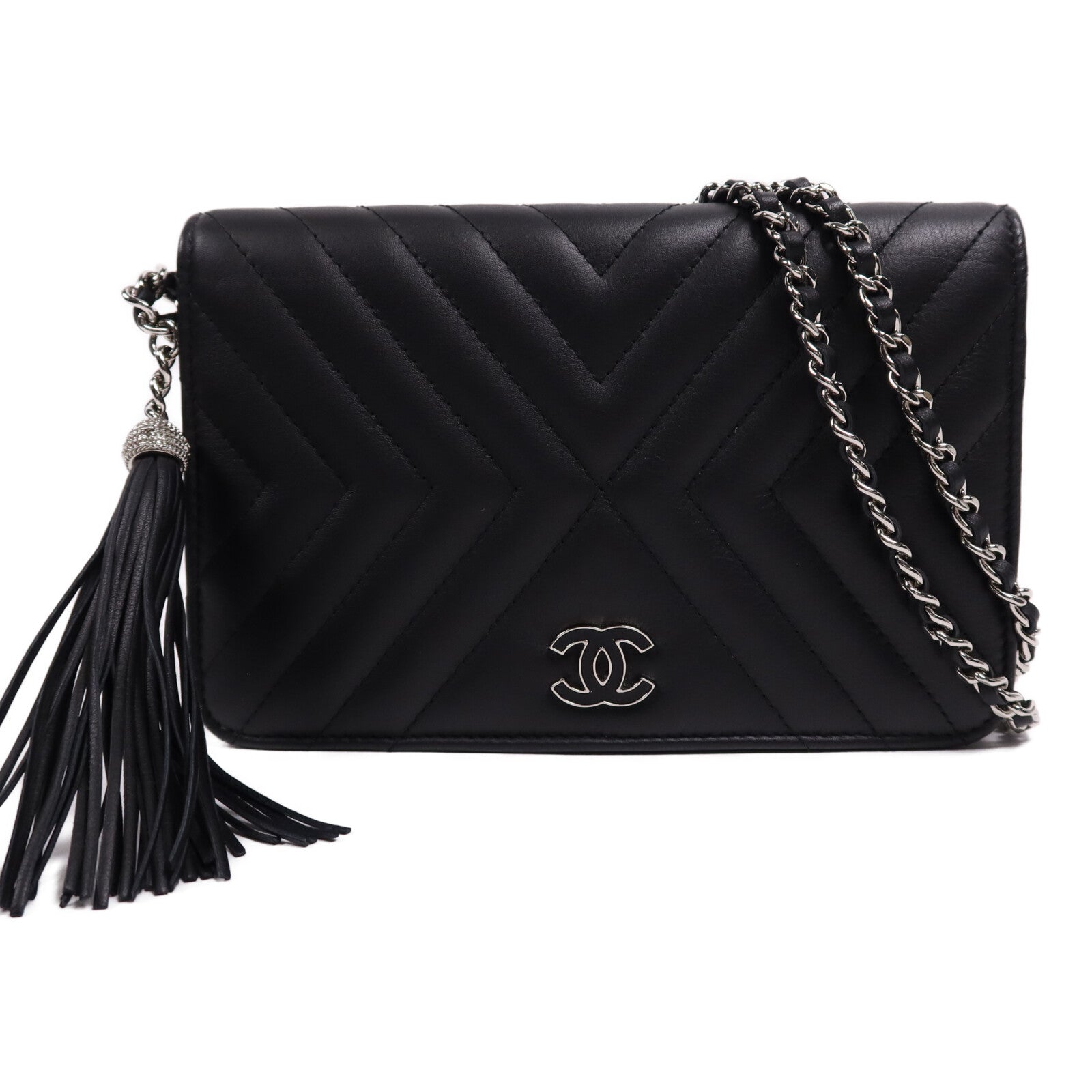 CHANEL 羊皮皮革WOC Wallet On Chain銀扣鏈帶肩背袋