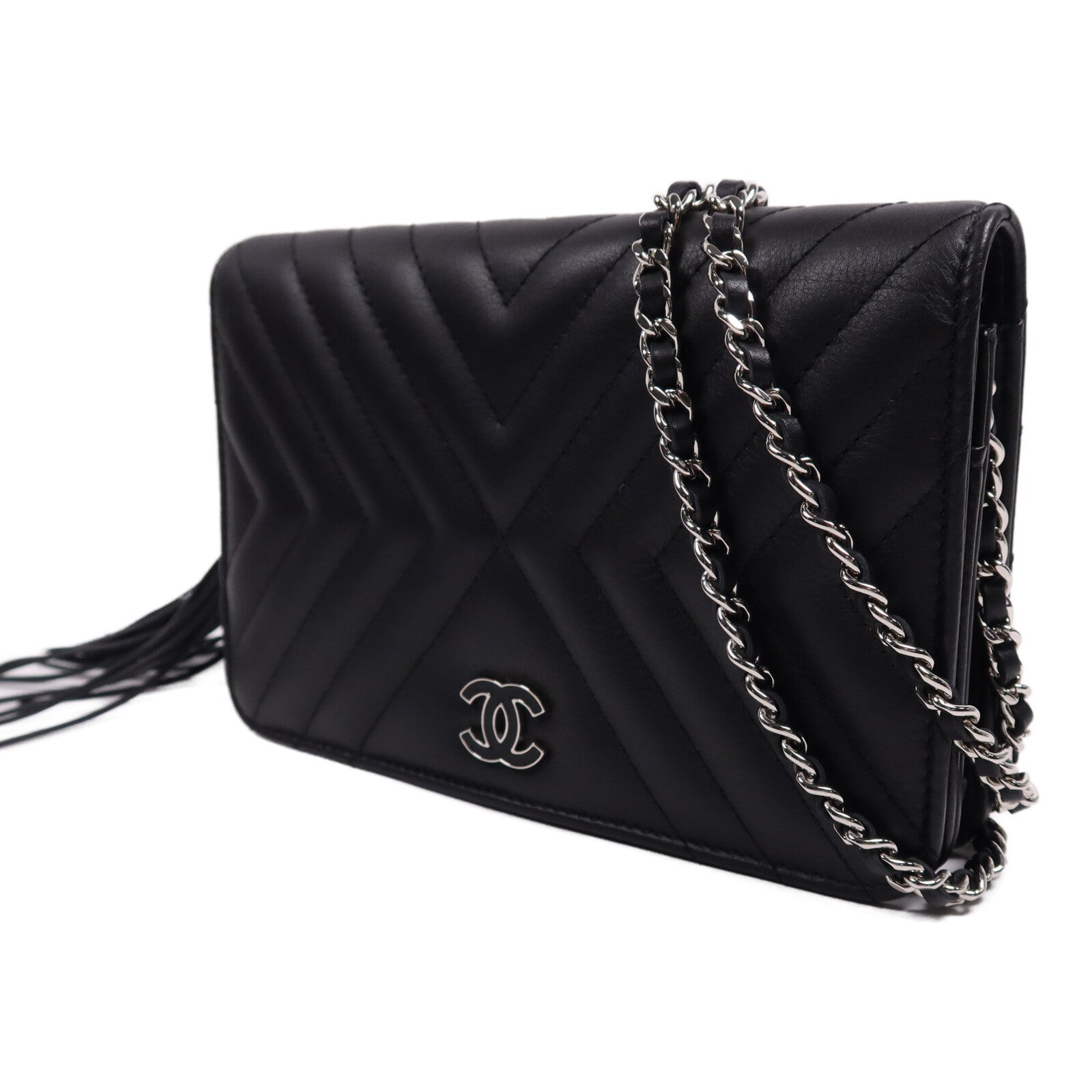 CHANEL 羊皮皮革WOC Wallet On Chain銀扣鏈帶肩背袋