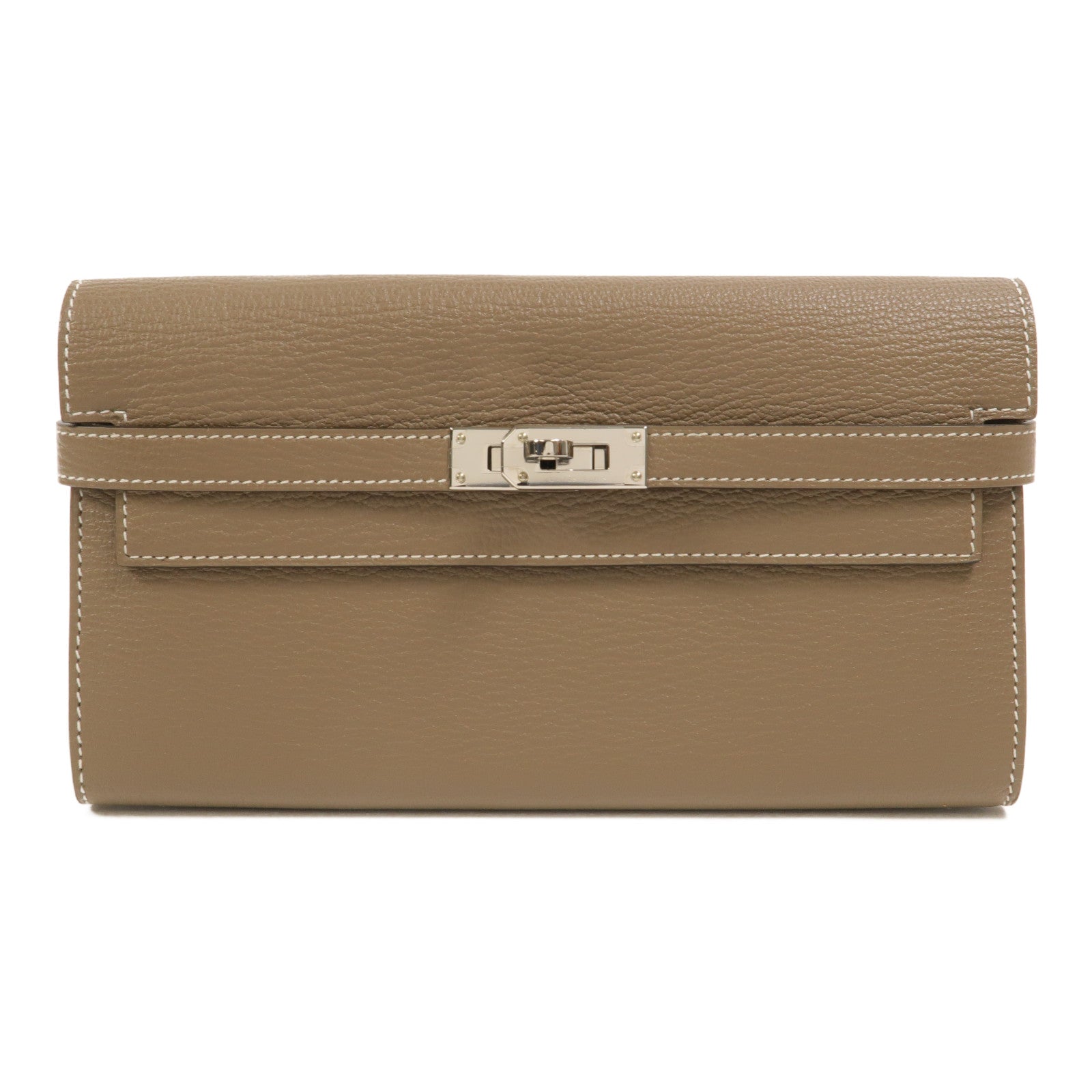 HERMES Chevre皮革Kelly Wallet長錢包Etoupe