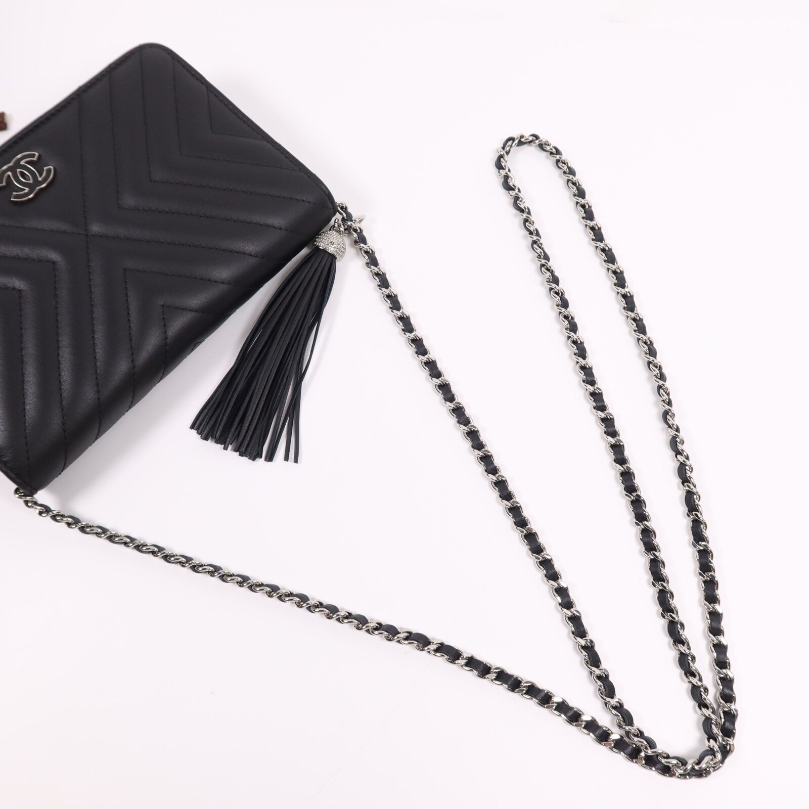 CHANEL 羊皮皮革WOC Wallet On Chain銀扣鏈帶肩背袋