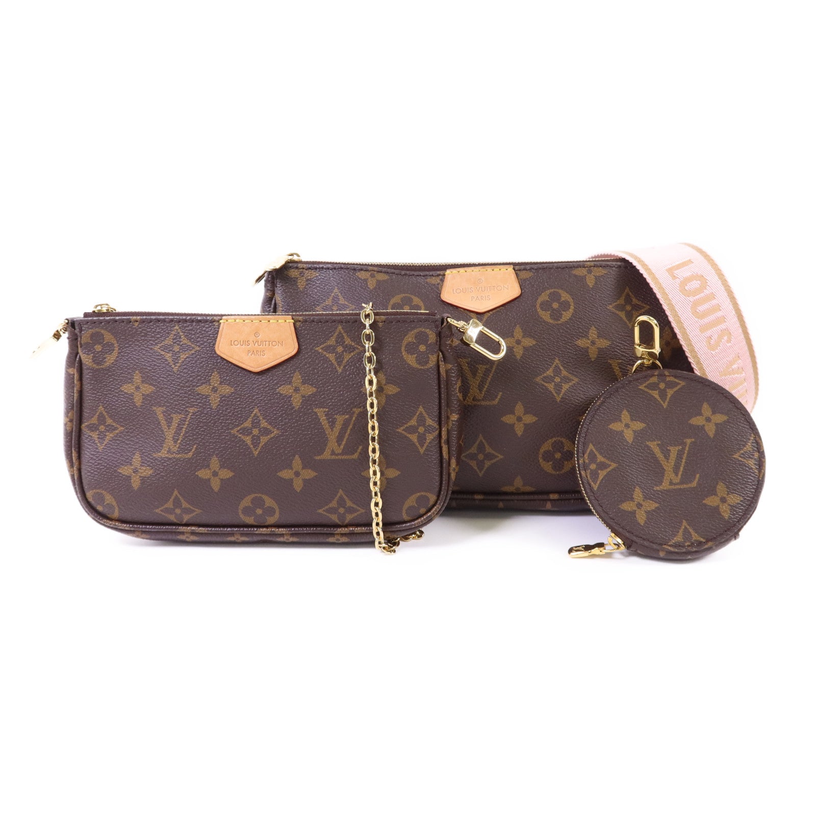 LOUIS VUITTON Monogram Multi Pochette Accessories金扣鏈帶手挽肩背兩用袋