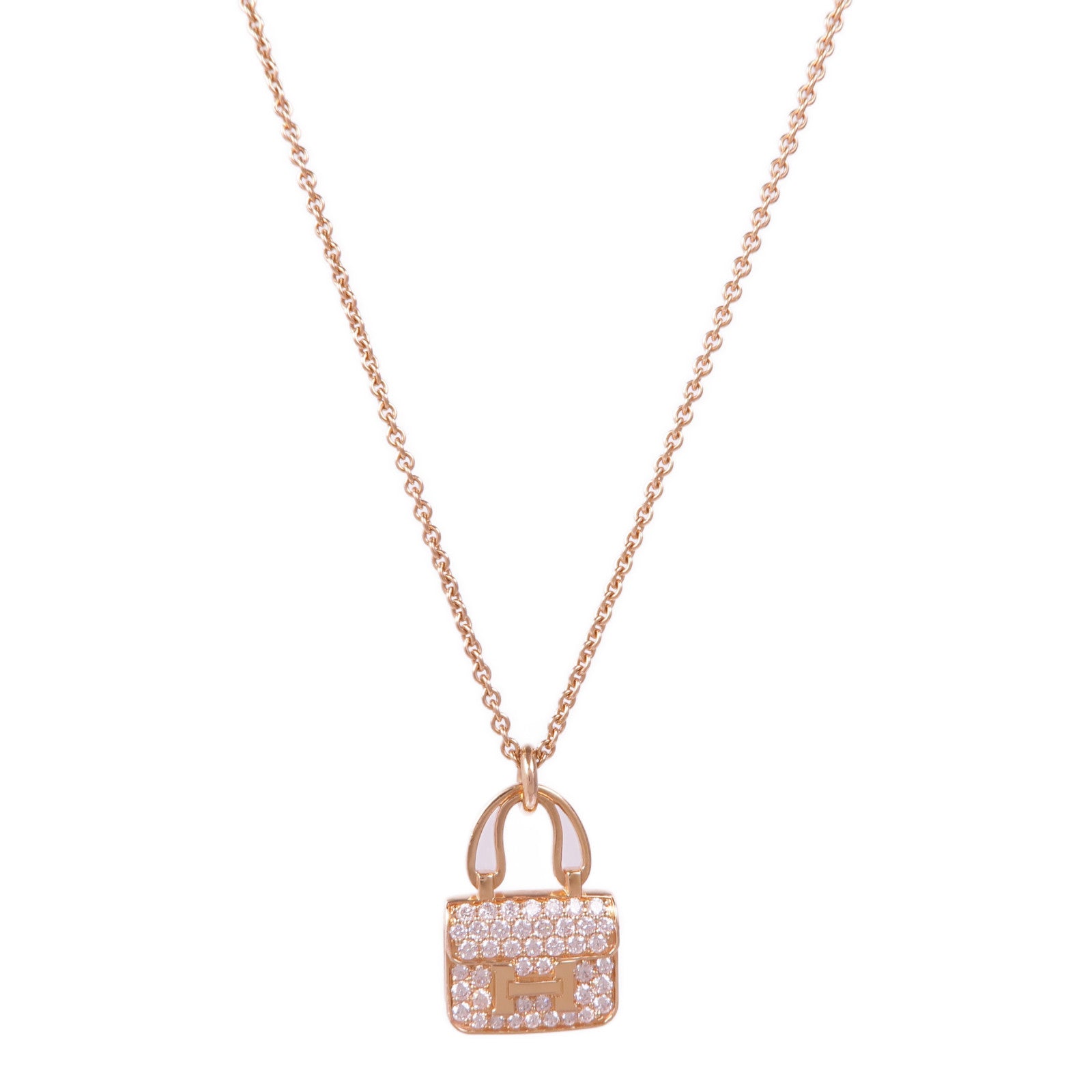 HERMES 18K玫瑰金Amulettes Constance鑽石項鍊