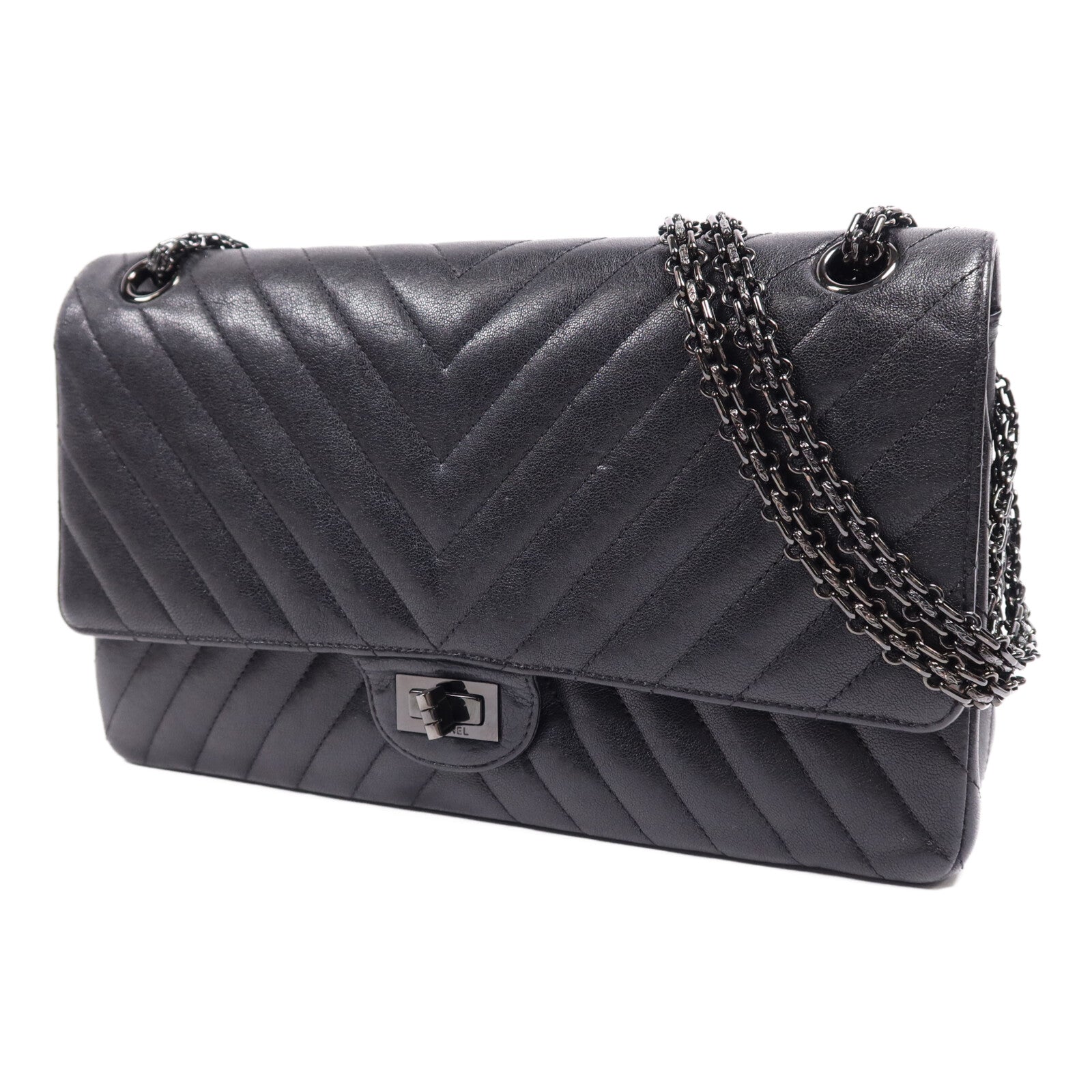 CHANEL 牛皮皮革2.55 (28cm)鏈帶肩背袋