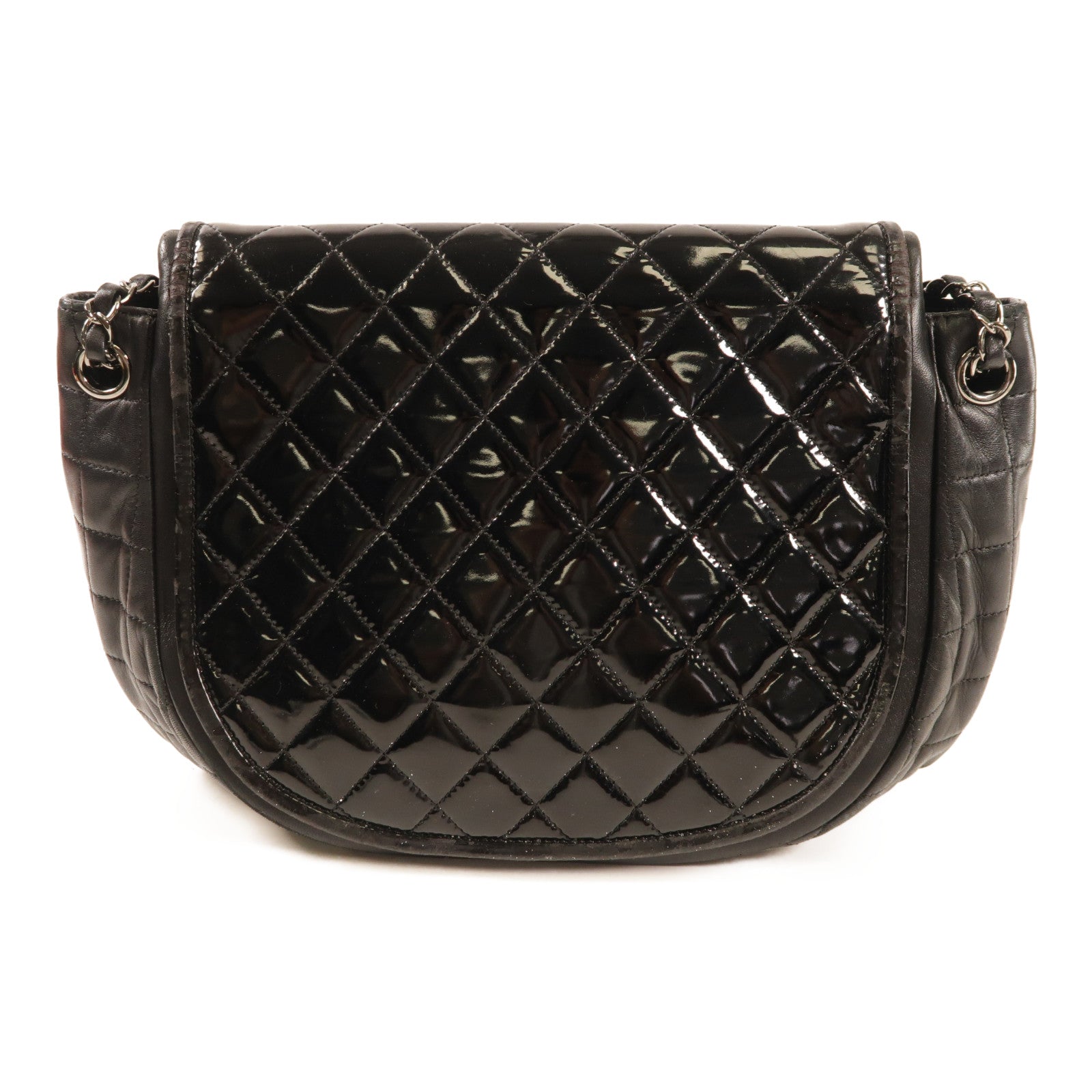 CHANEL 漆皮皮革Shoulder Bag銀扣鏈帶肩背袋