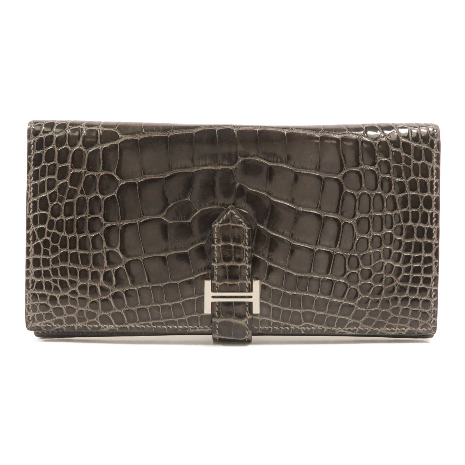 HERMES Alligator皮革Bearn Long Wallet長錢包Graphite