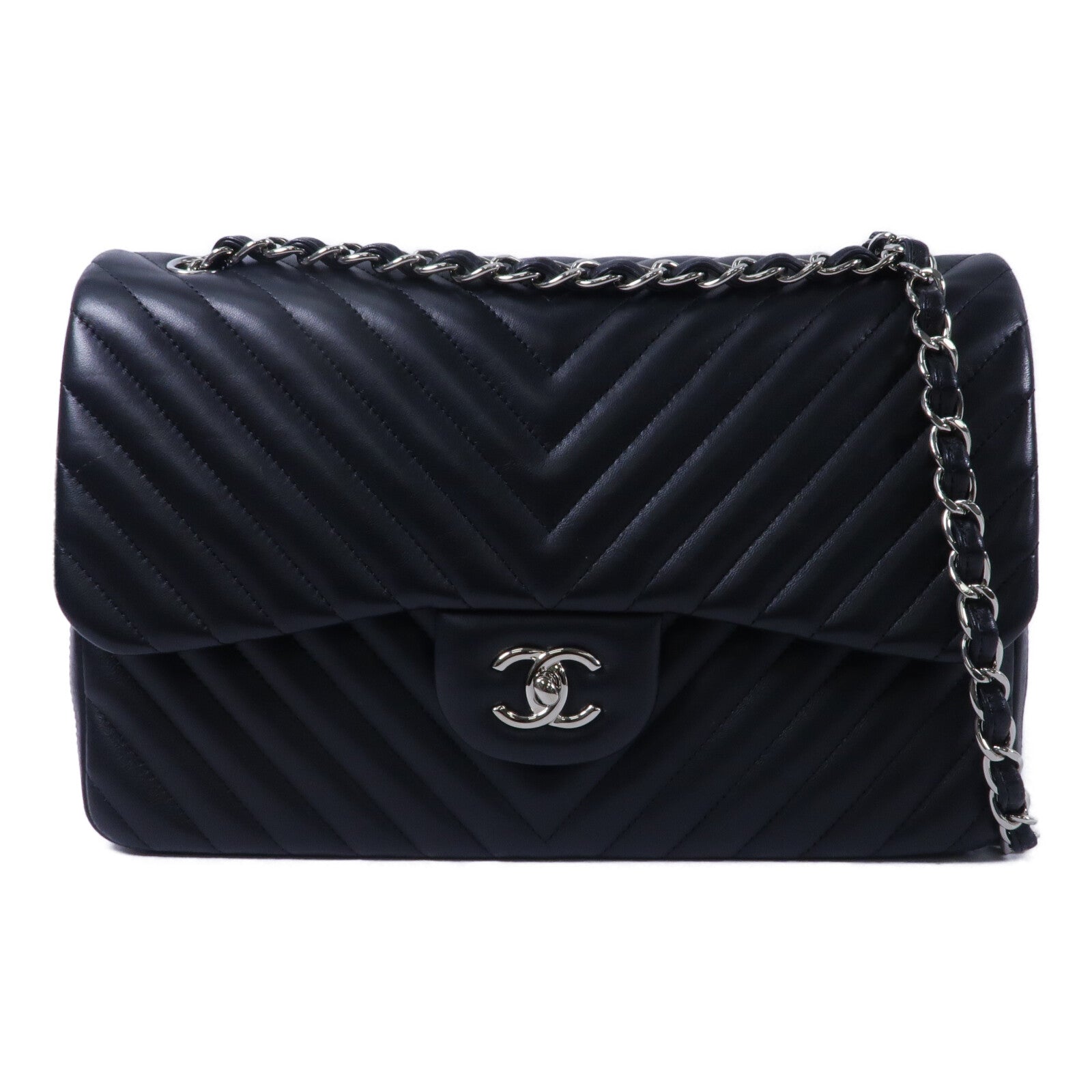CHANEL 羊皮皮革Chevron Classic Flap Bag鏈帶肩背袋