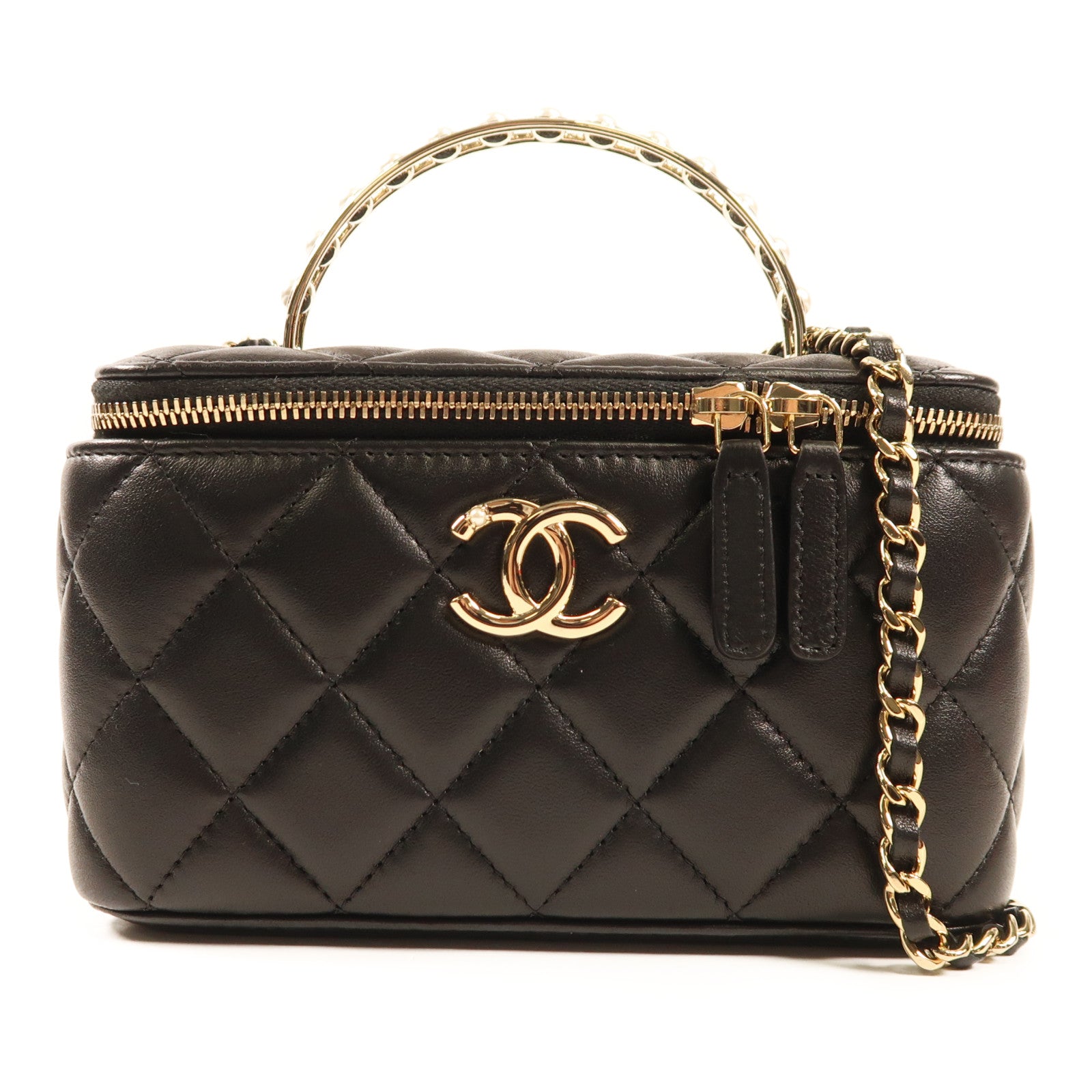 CHANEL 羊皮皮革Vanity Case銀扣手挽肩背兩用袋