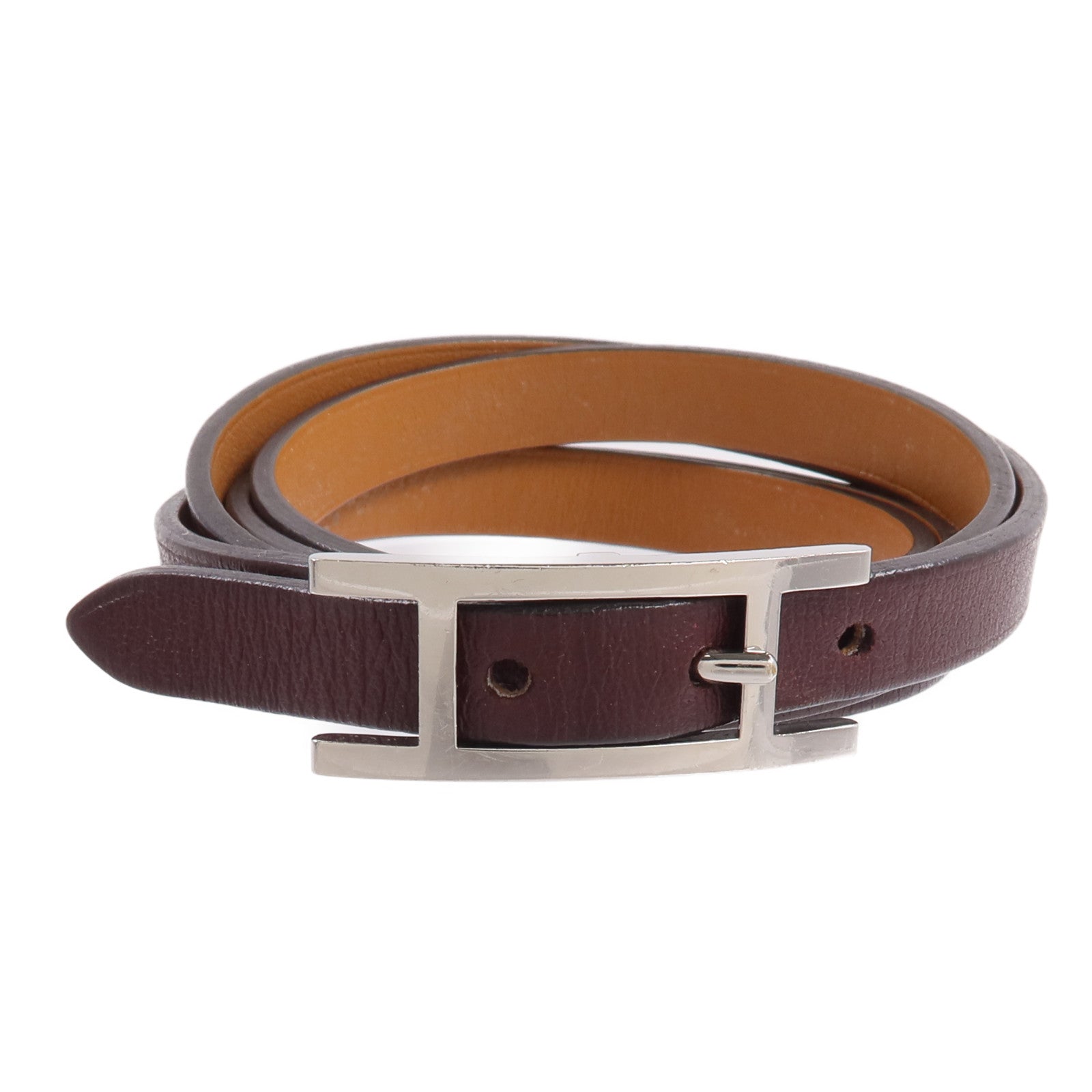 HERMES Swift皮革Behapi Triple Tour Bracelet手帶Rouge H/Fauve