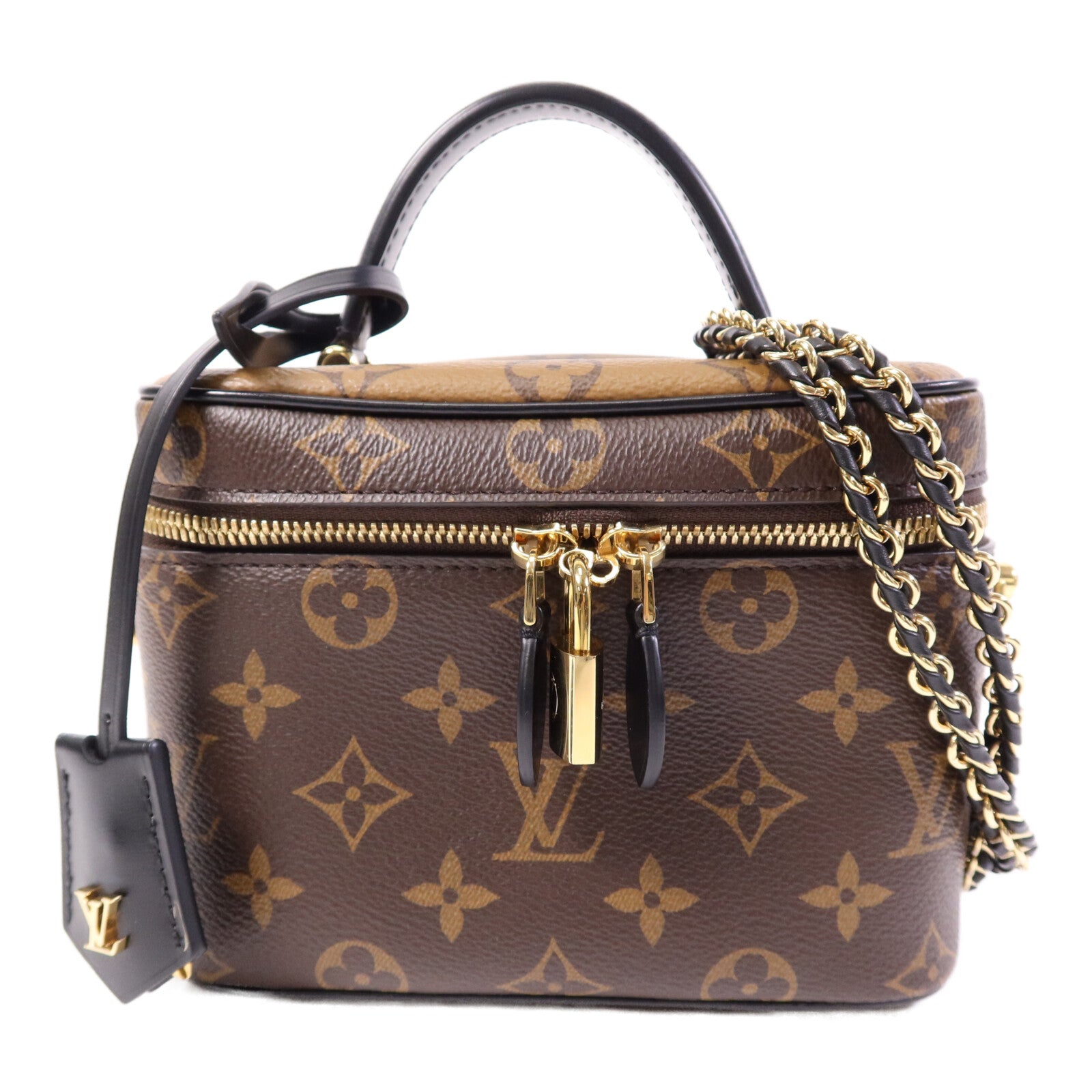 LOUIS VUITTON Monogram Reverse Vanity PM金扣手挽肩背兩用袋棕色