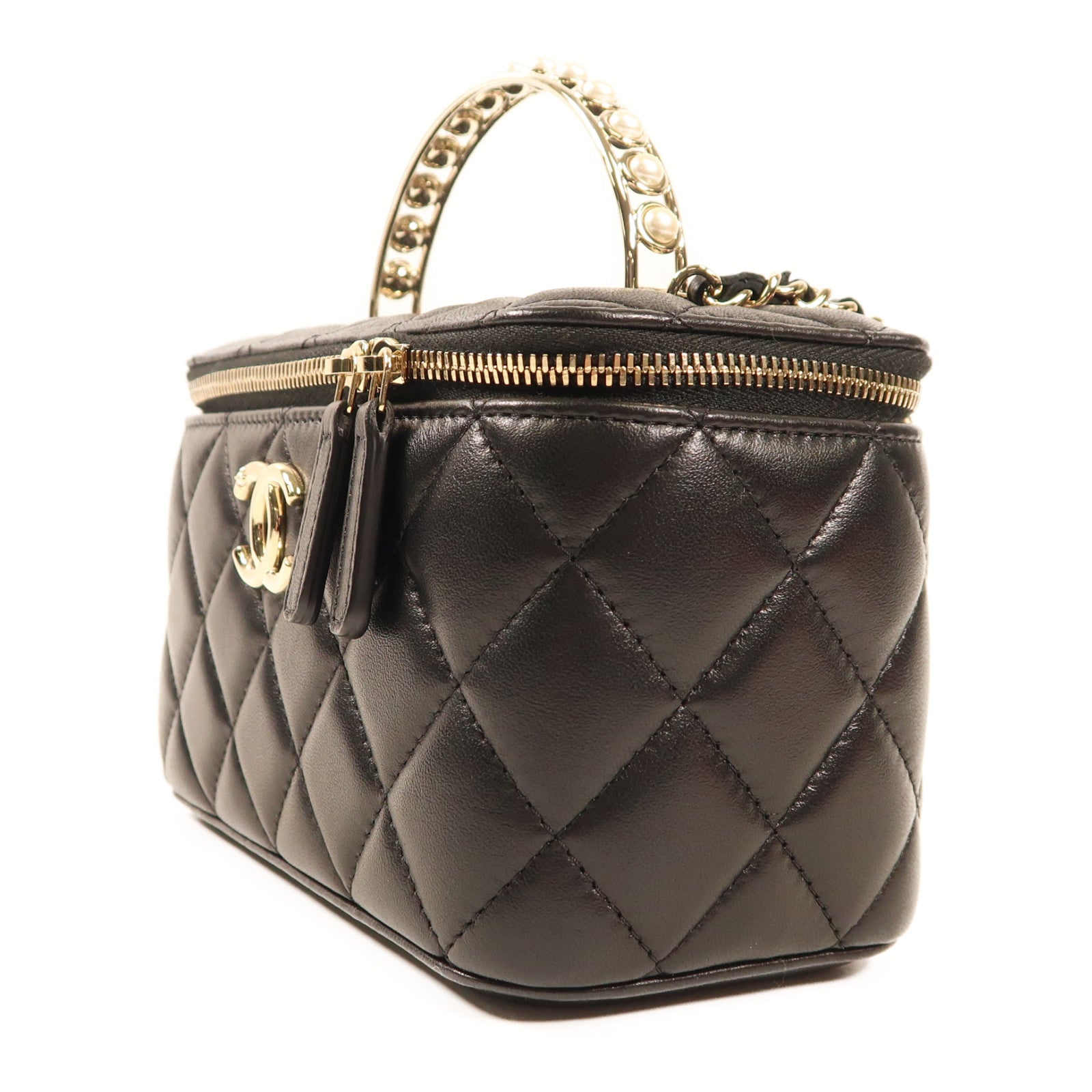 CHANEL 羊皮皮革Vanity Case銀扣手挽肩背兩用袋