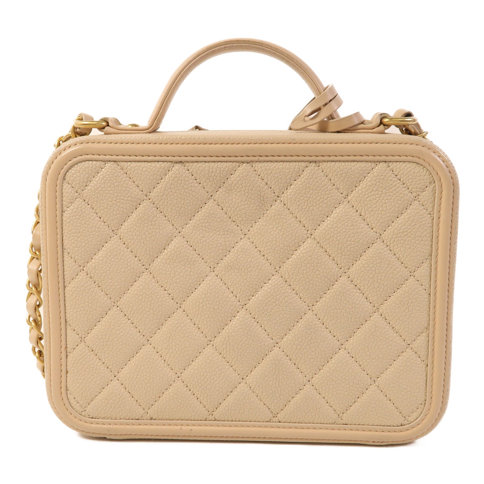 CHANEL CC GHW Vanity Case 2 Way Shoulder Bag A93343 Calfskin Leather Beige