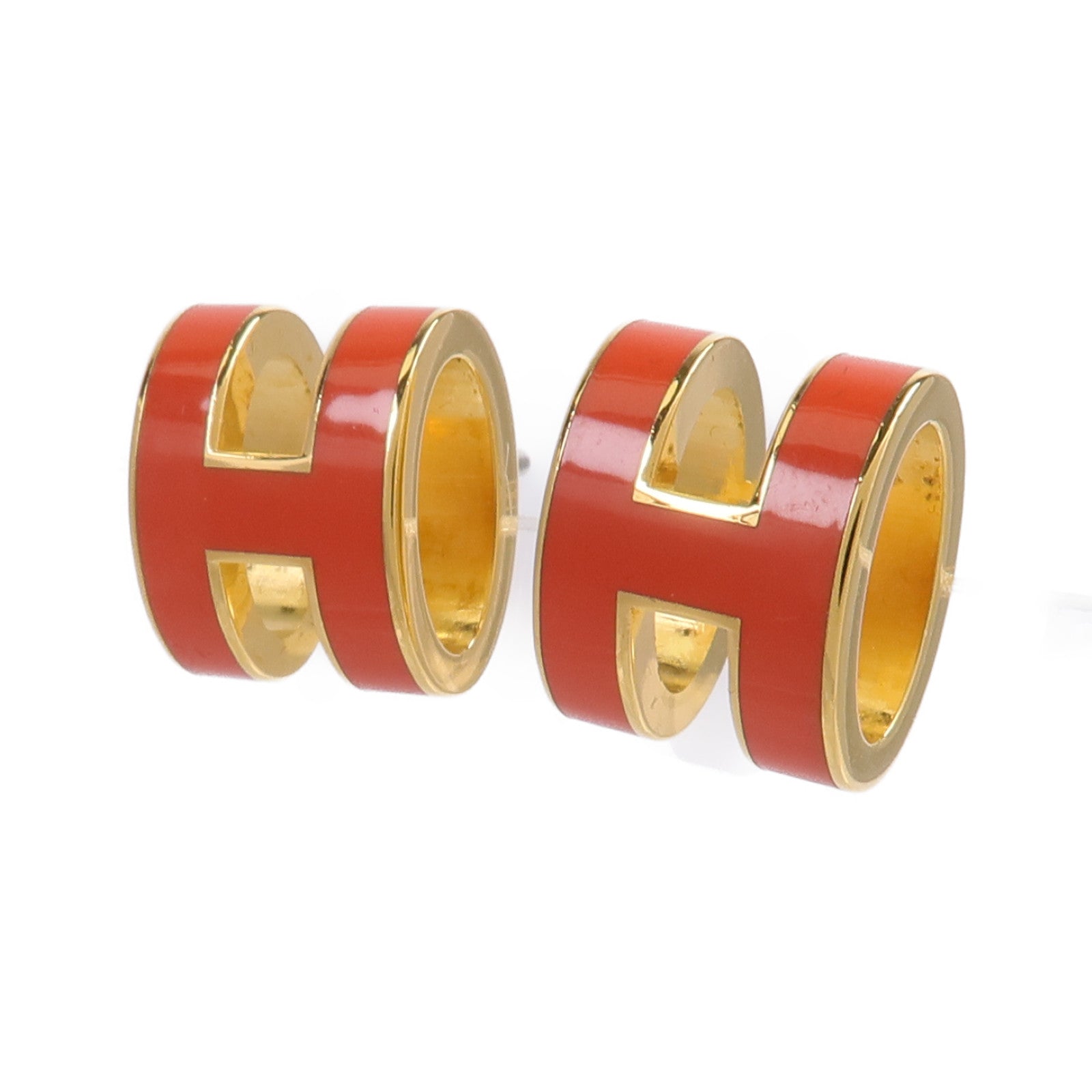 HERMES 金屬Pop H Earrings耳環Orange