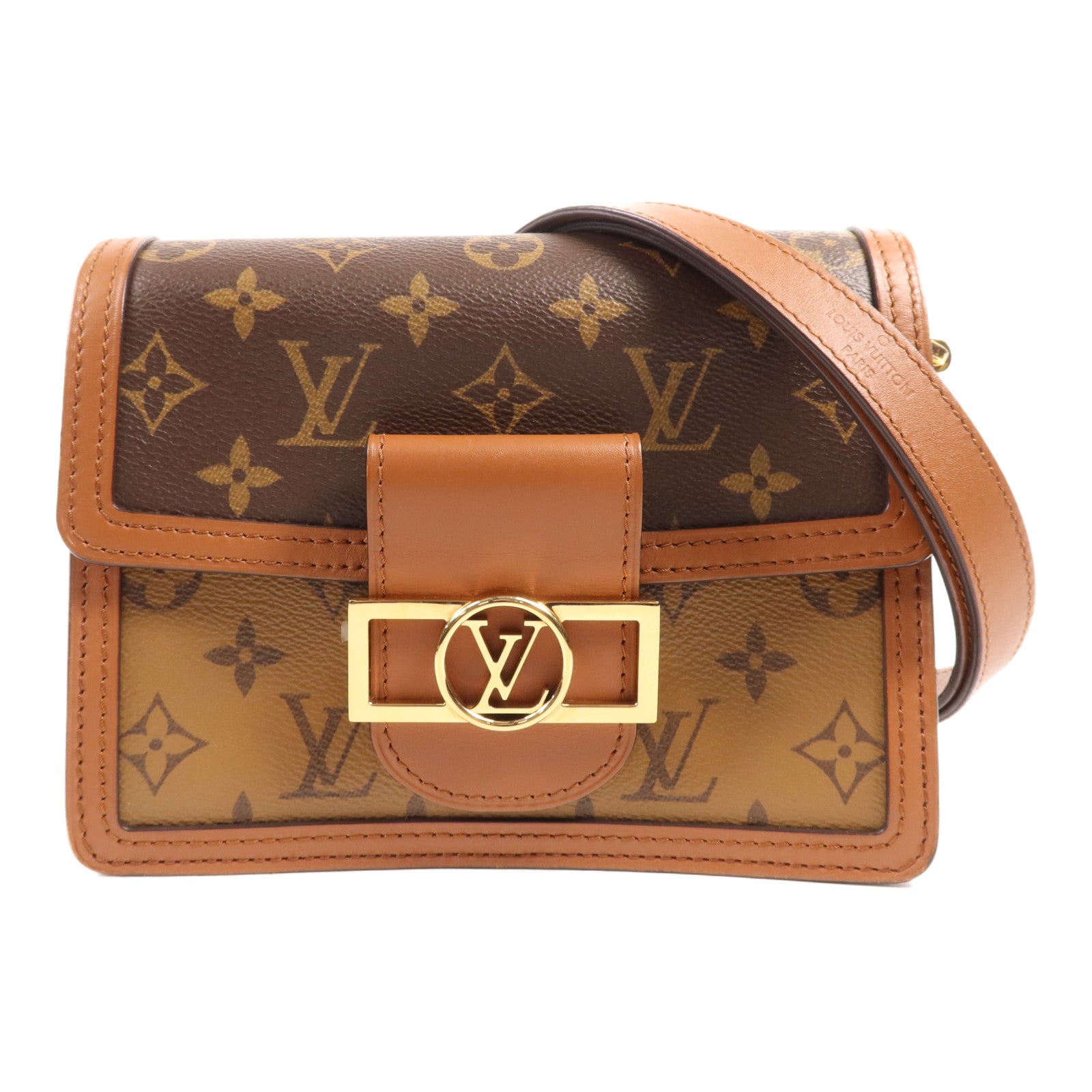 LOUIS VUITTON Monogram Reverse Mini Dauphine金扣肩背袋