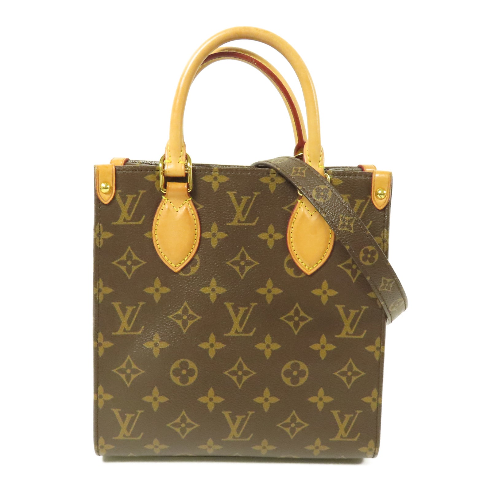 LOUIS VUITTON Monogram Sac Plat BB金扣手挽肩背兩用袋棕色
