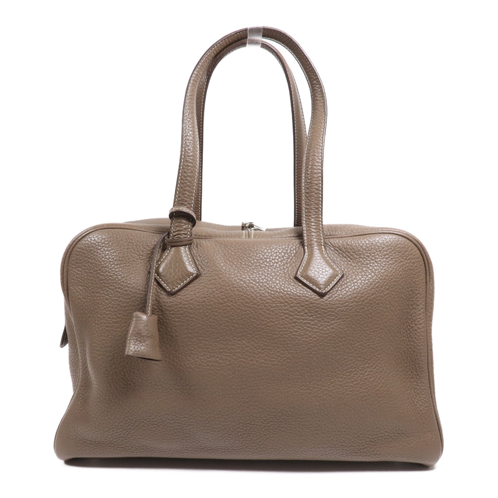 HERMES Clemence皮革Victoria 35銀扣手挽袋Etoupe