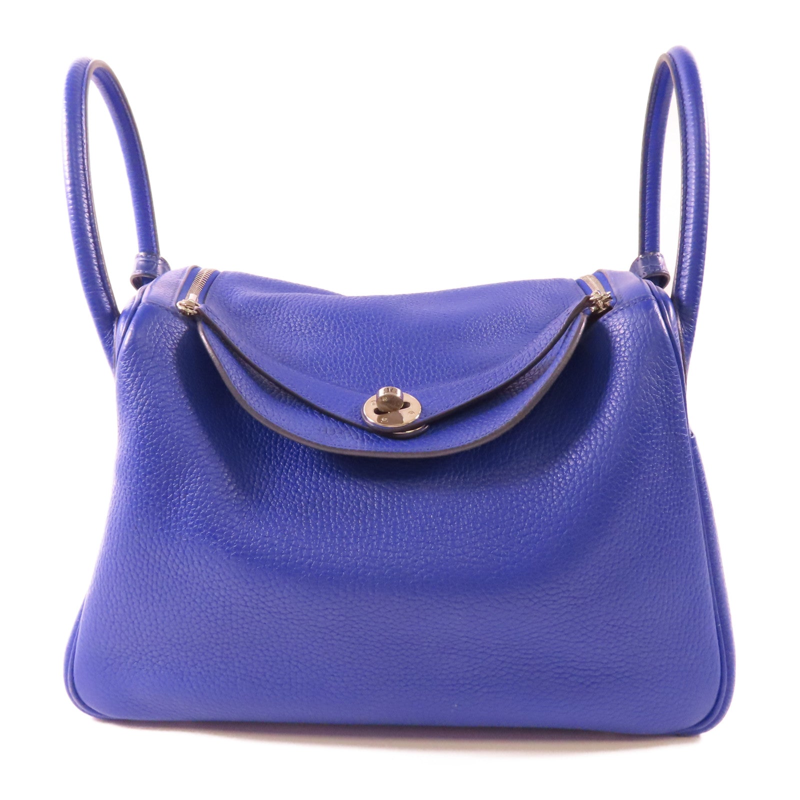 HERMES 【激減優惠】Clemence皮革/鱷魚皮革Lindy 30 Touch銀扣手挽肩背兩用袋7T Bleu Electrique