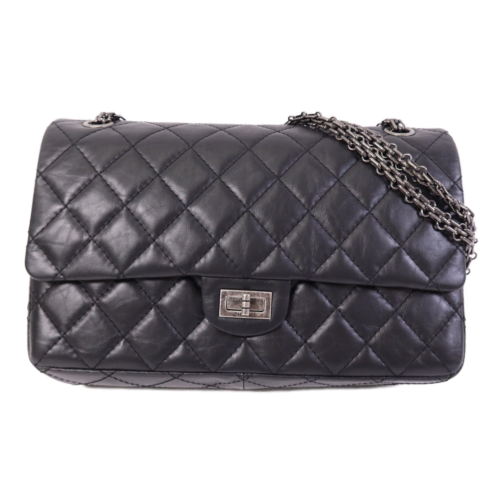 CHANEL 牛皮皮革2.55 Large銀扣鏈帶肩背袋