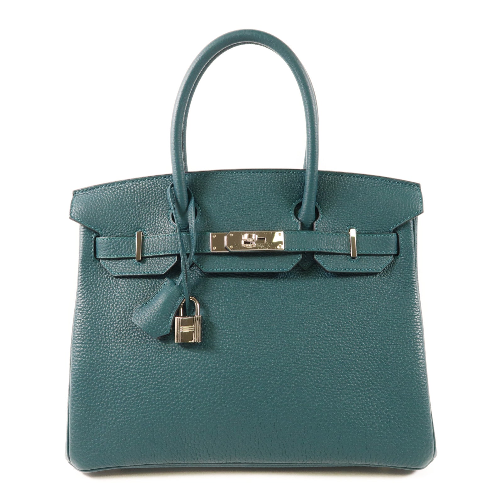 HERMES Togo皮革Birkin 30銀扣手挽袋Vert Bosphore