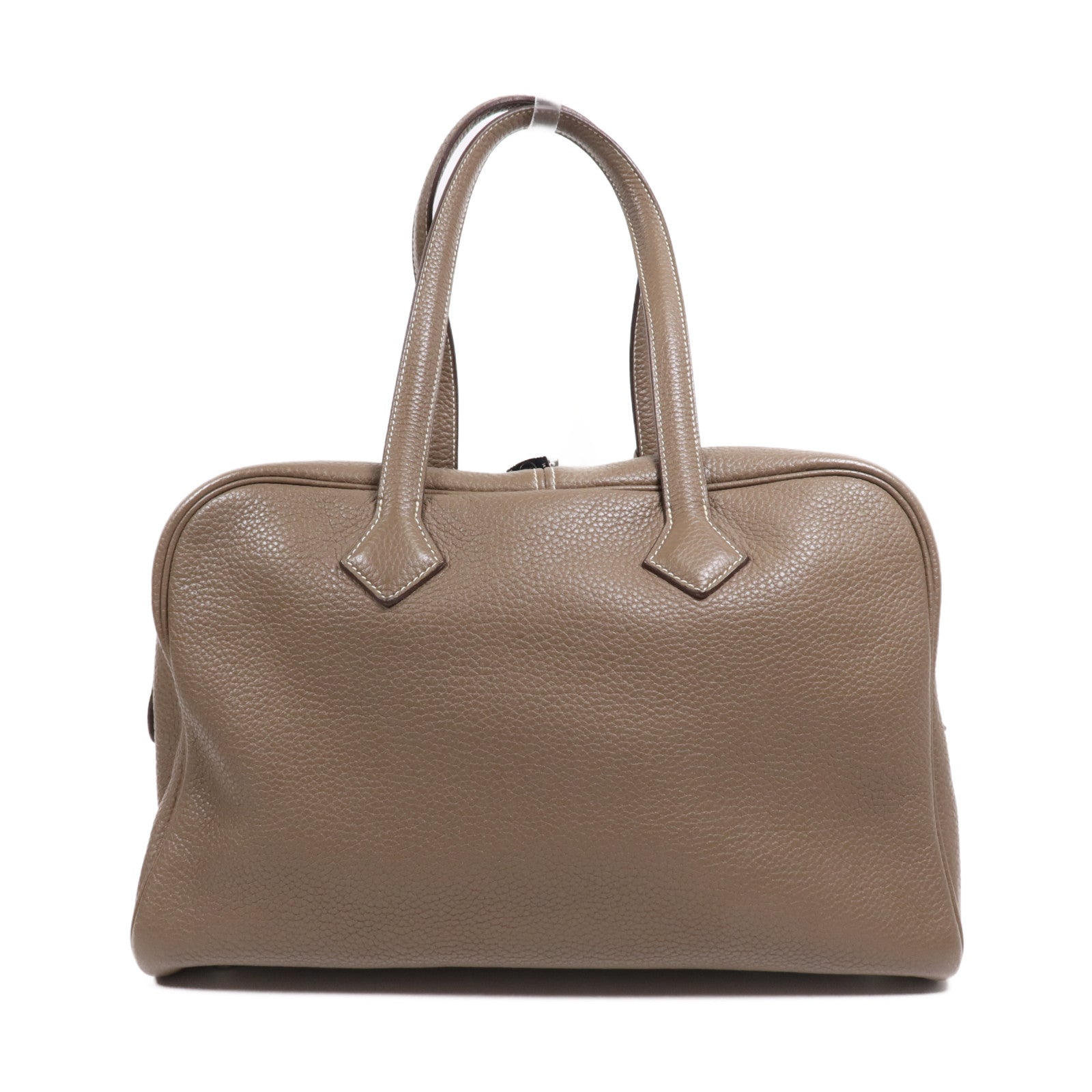 HERMES Clemence皮革Victoria 35銀扣手挽袋Etoupe