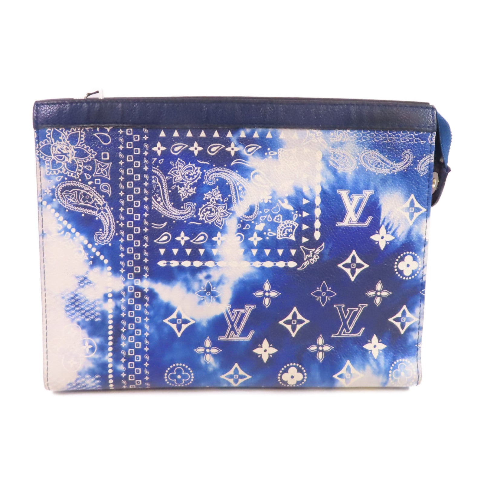 LOUIS VUITTON Monogram-on-bandana Pochette Voyage MM Pouch銀扣手拿包藍色