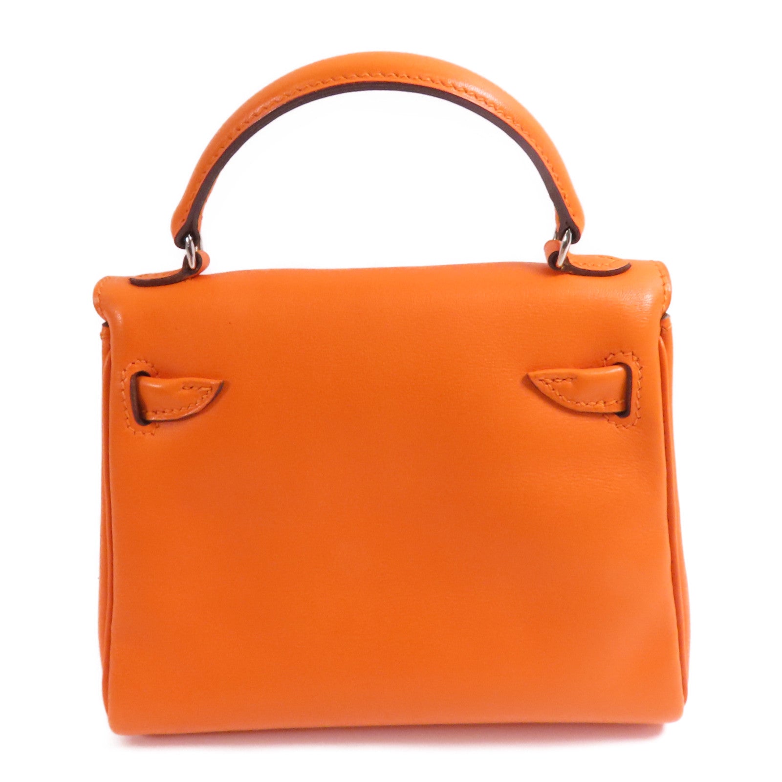 HERMES Swift皮革Kelly Doll銀扣手挽袋Orange