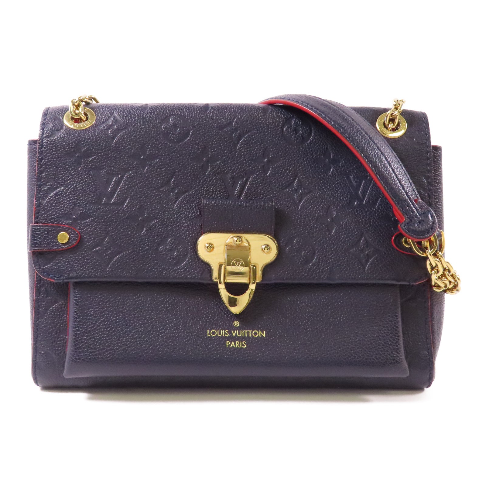 LOUIS VUITTON Monogram Empreinte Vavin PM金扣肩背袋深藍色