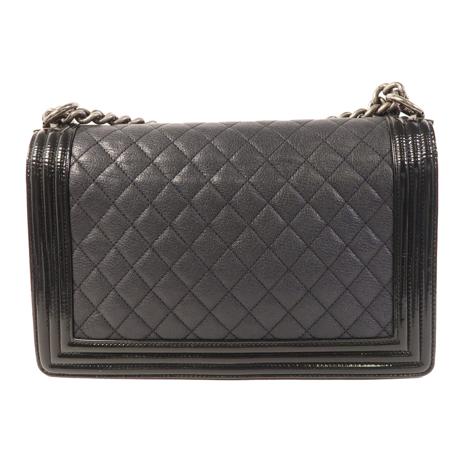 CHANEL CC Boy 28 Chain Shoulder Bag Calfskin Leather Black