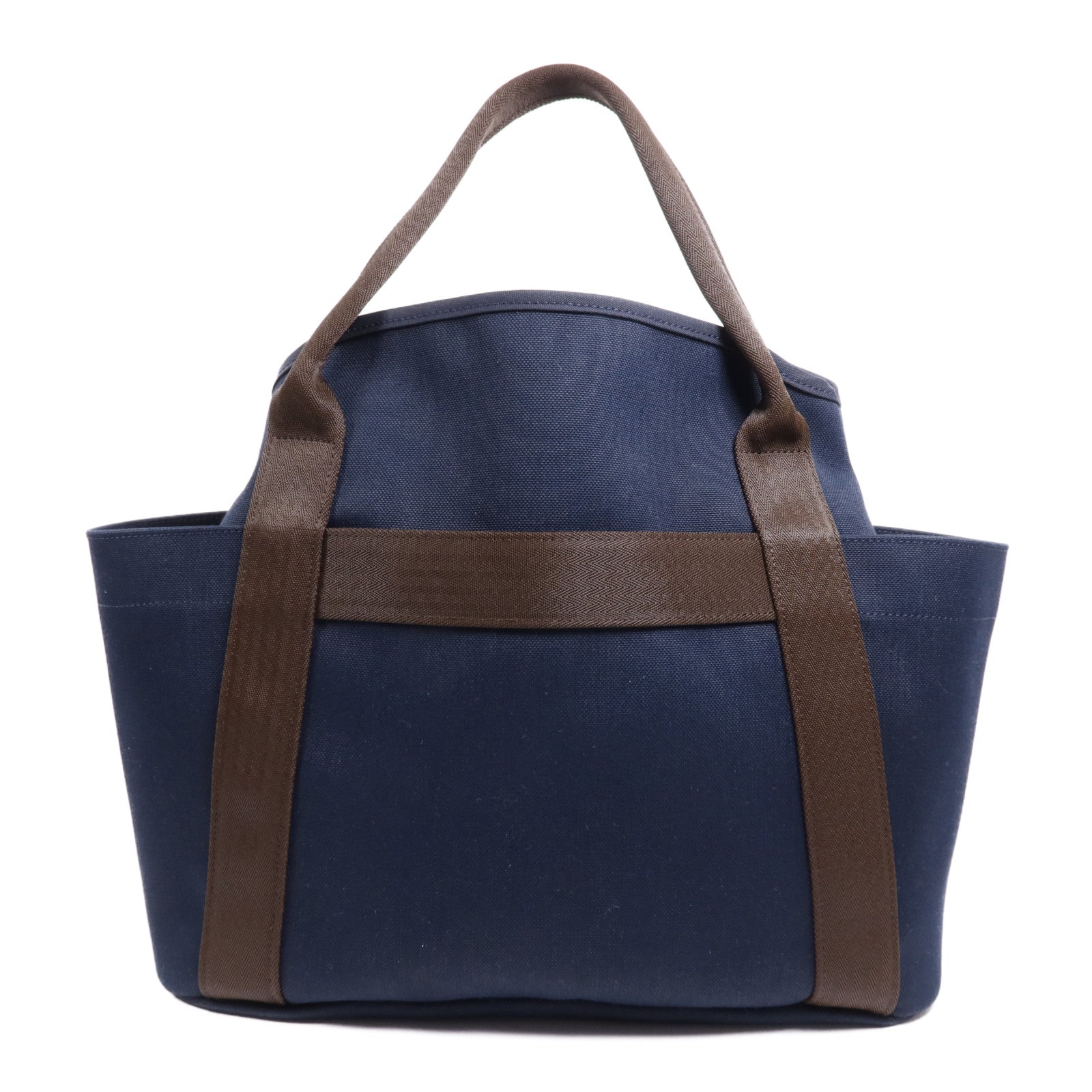 HERMES 帆布Sac De Pansage Groom銀扣手挽肩背兩用袋Bleu Indigo/Feu