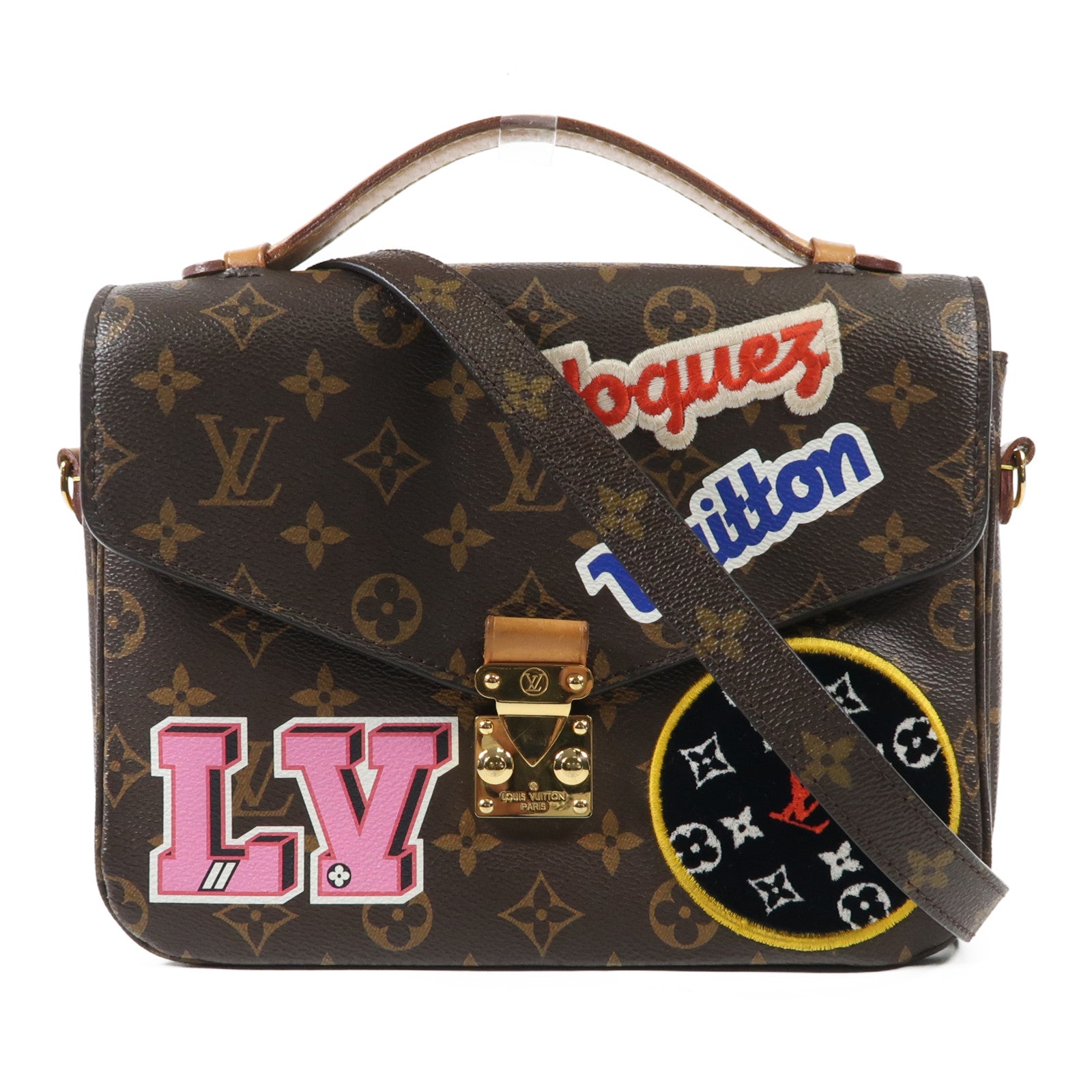 LOUIS VUITTON Monogram Patches Pochette Metis金扣手挽肩背兩用袋棕色