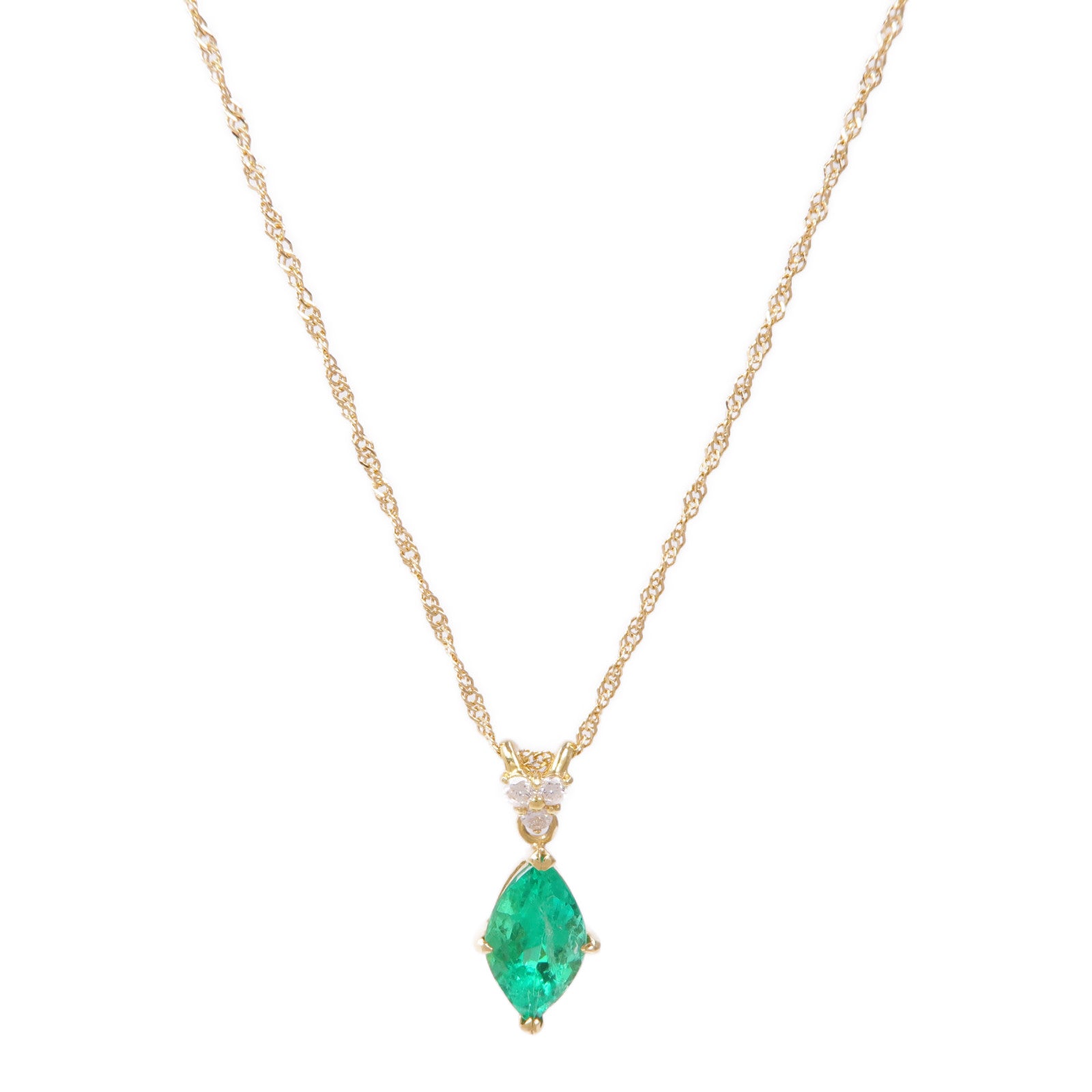 JEWELRY Emerald Diamond Necklace 18K Yellow Gold