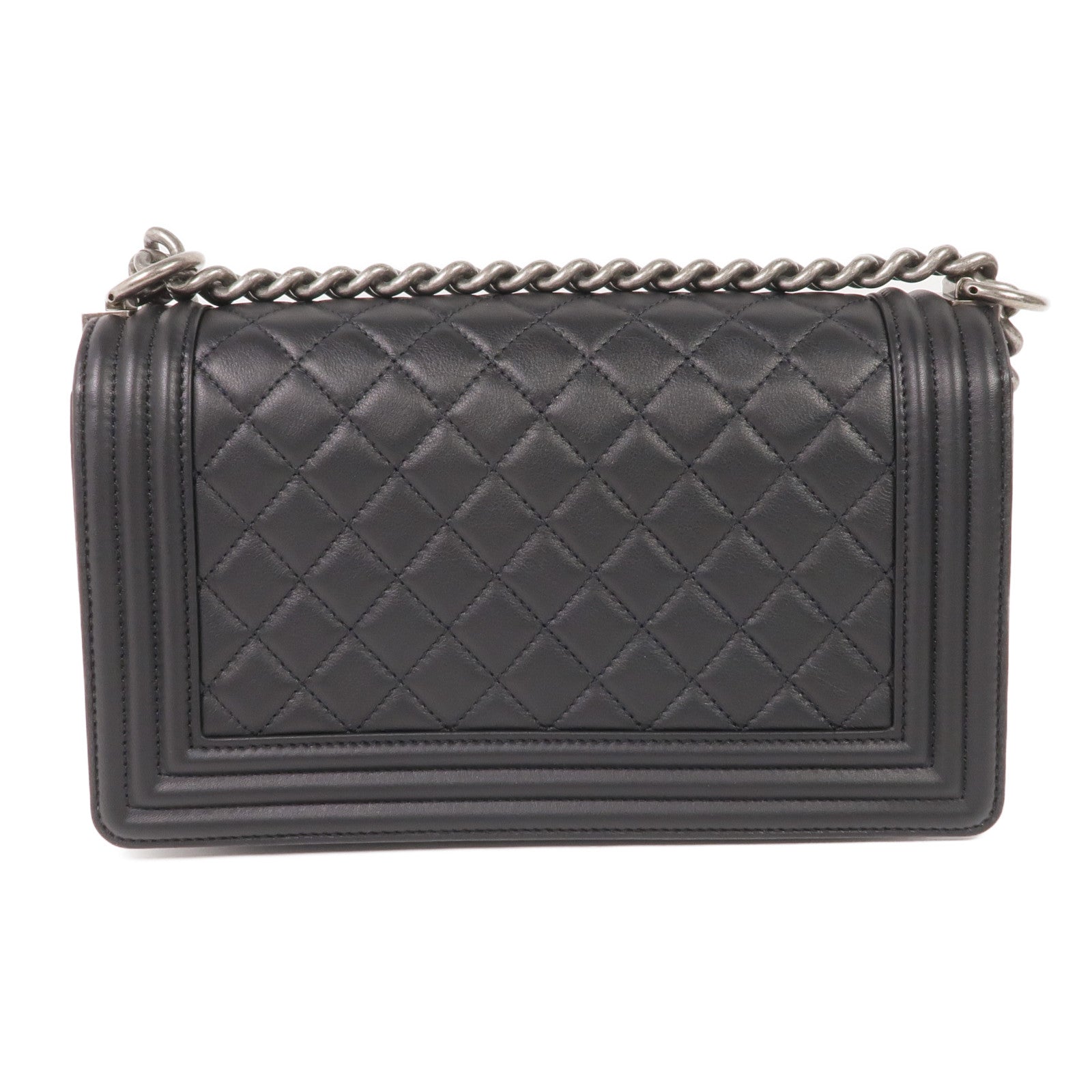 CHANEL 牛皮皮革Boy 25銀扣鏈帶肩背袋