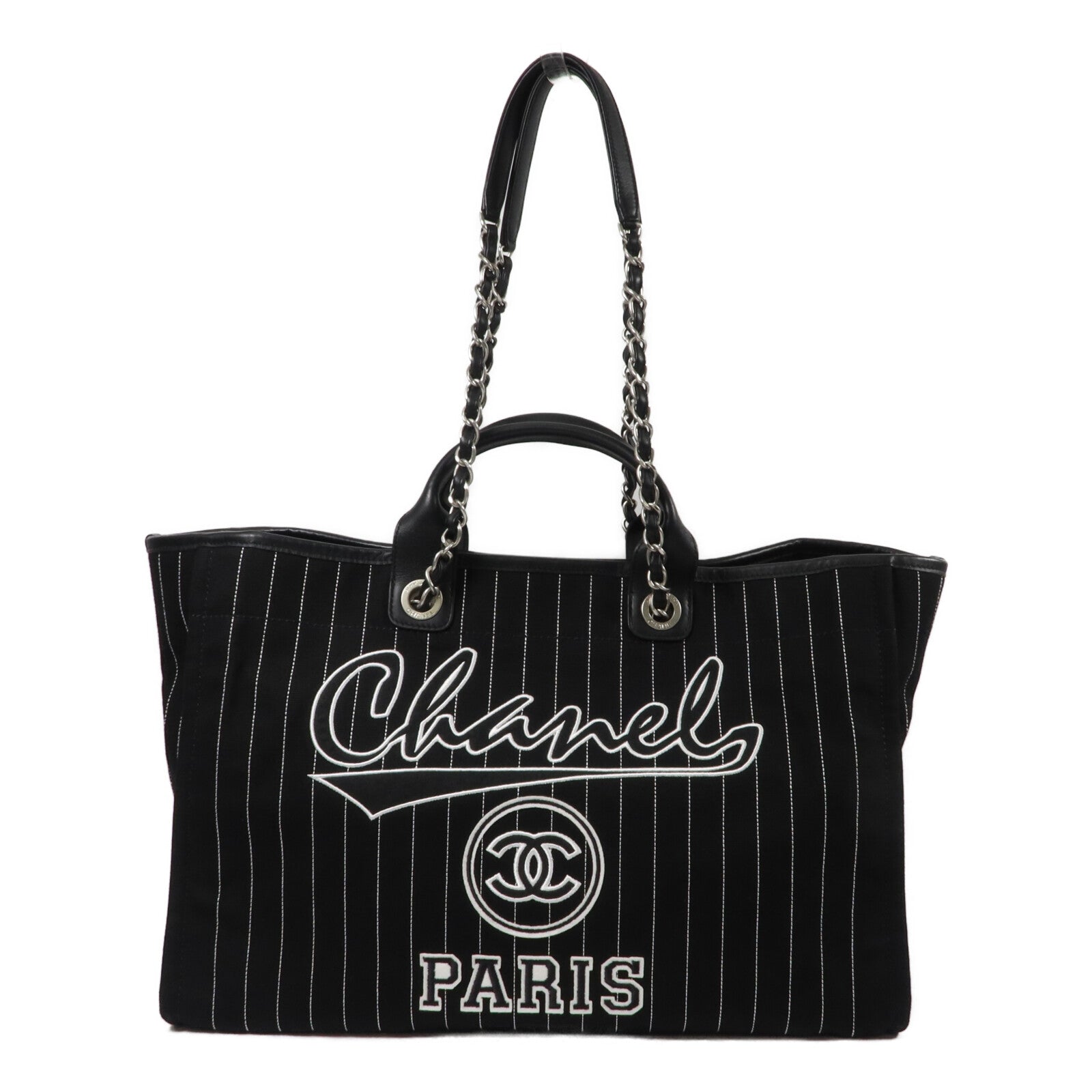 CHANEL 帆布Deauville鏈帶手挽肩背兩用袋
