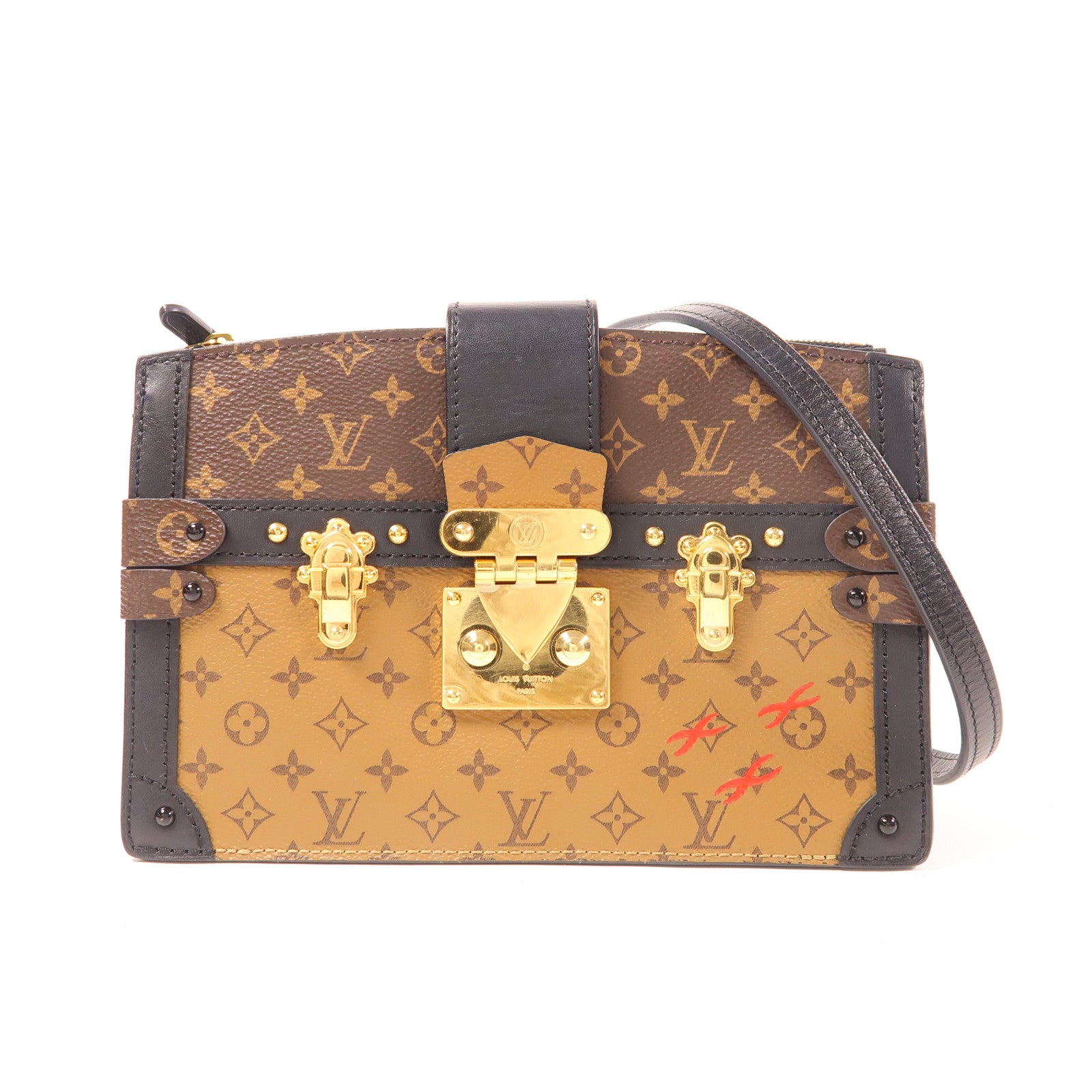 LOUIS VUITTON LV GHW Trunk Clutch Shoulder Bag M43596 Monogram Reverse Brown