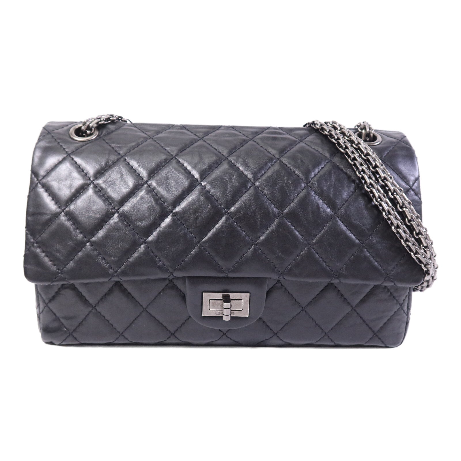 CHANEL 牛皮皮革2.55 Large銀扣鏈帶肩背袋