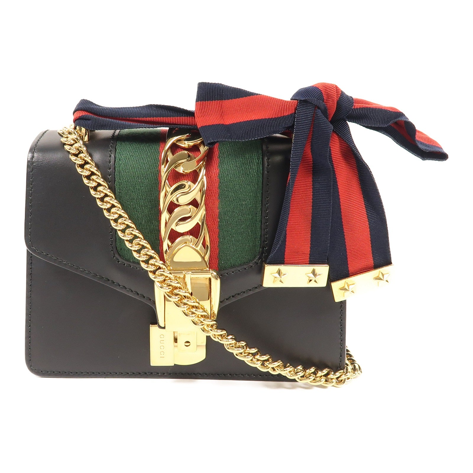 GUCCI 牛皮皮革Sylvie Mini金扣鏈帶肩背袋