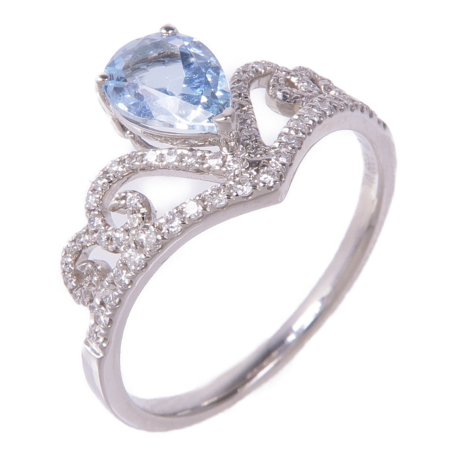 JEWELRY 18K白金Aquamarine Diamond Ring藍晶/鑽石戒指US#6.5