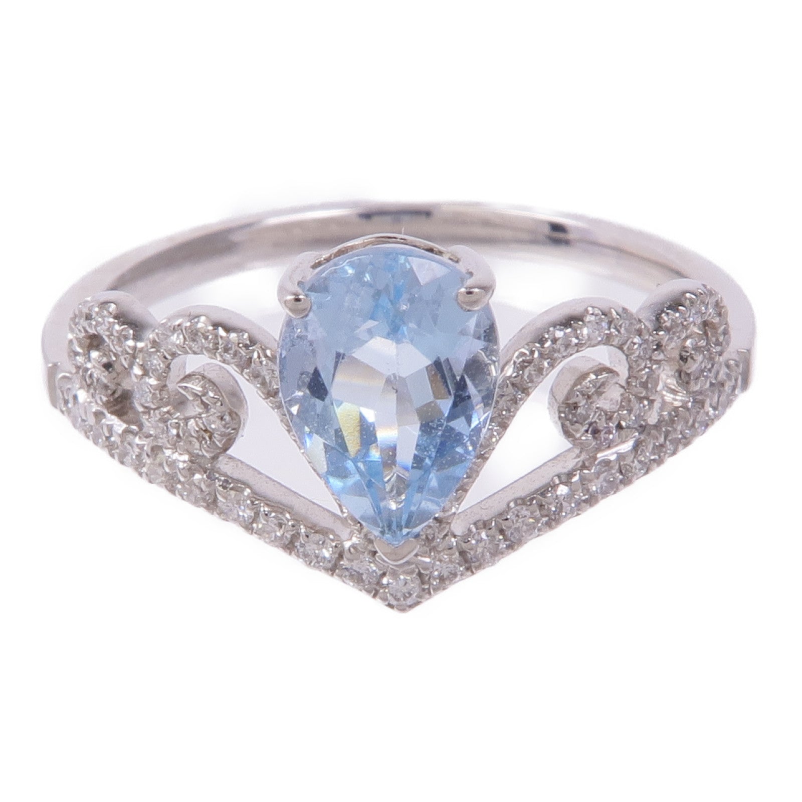 JEWELRY Aquamarine Diamond Ring 18K White Gold US#6.5