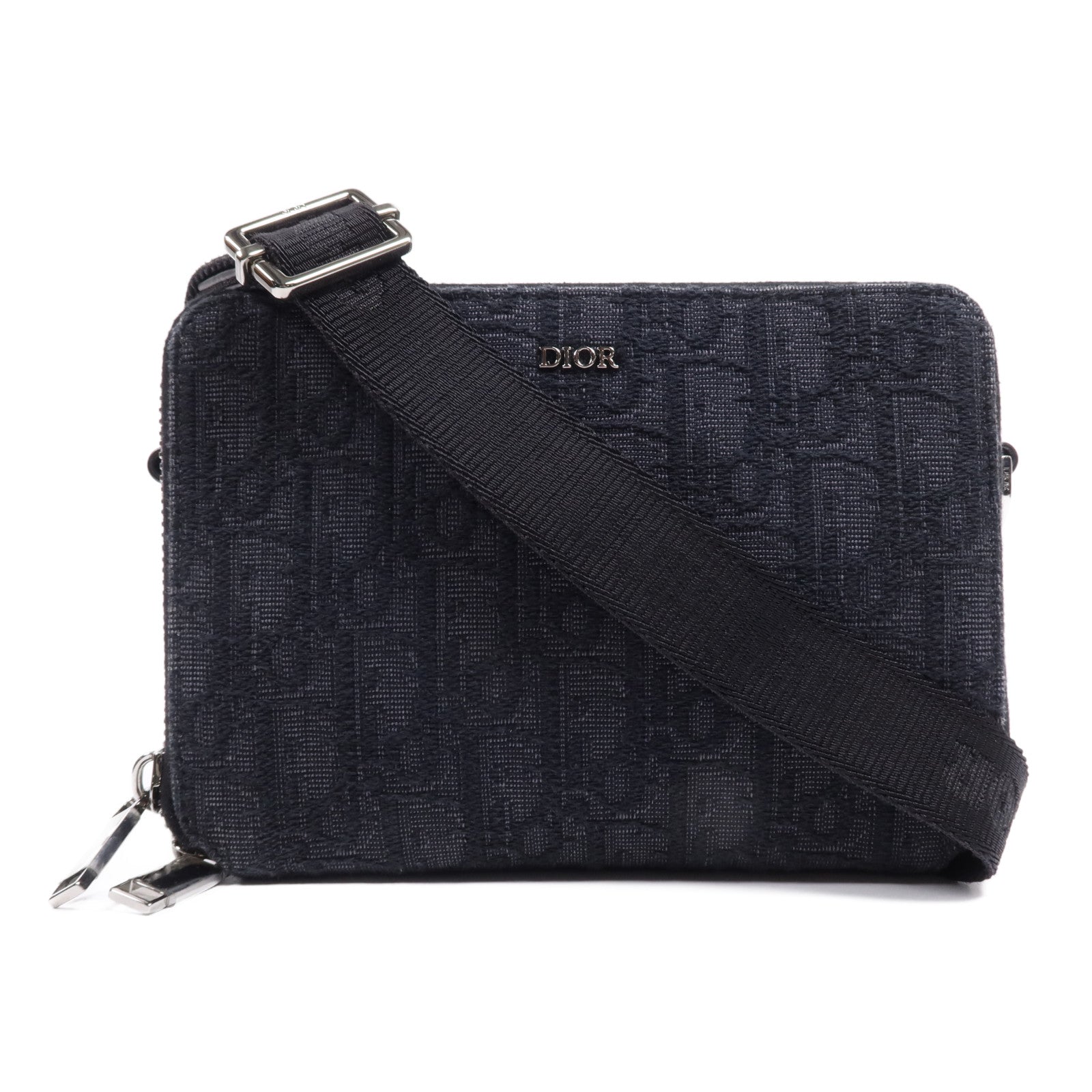 Dior 帆布Oblique Zipped Pouch銀扣肩背袋