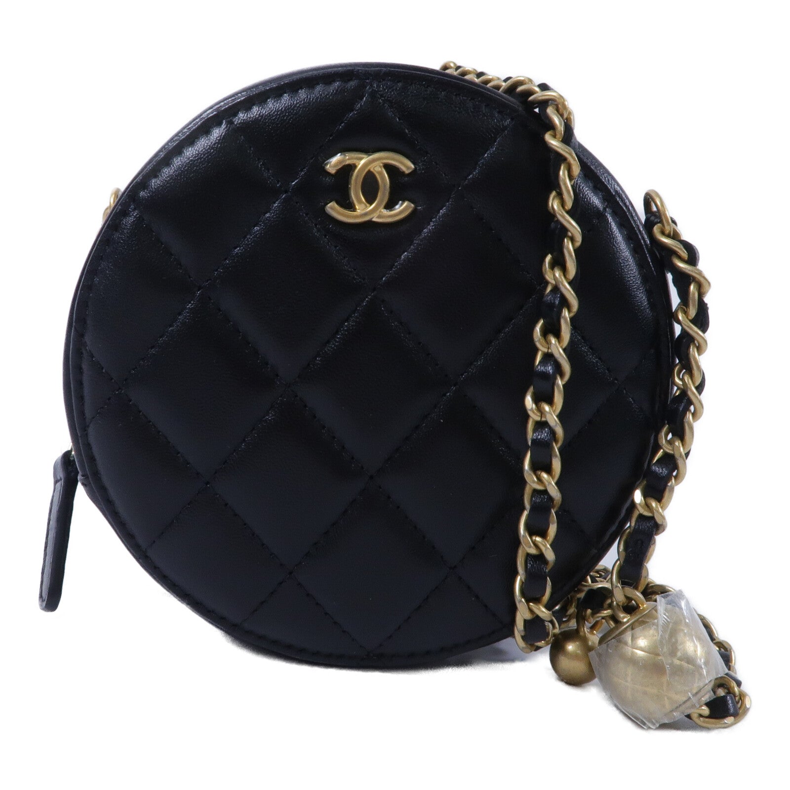 CHANEL 羊皮皮革Pearl Crush Round鏈帶肩背袋