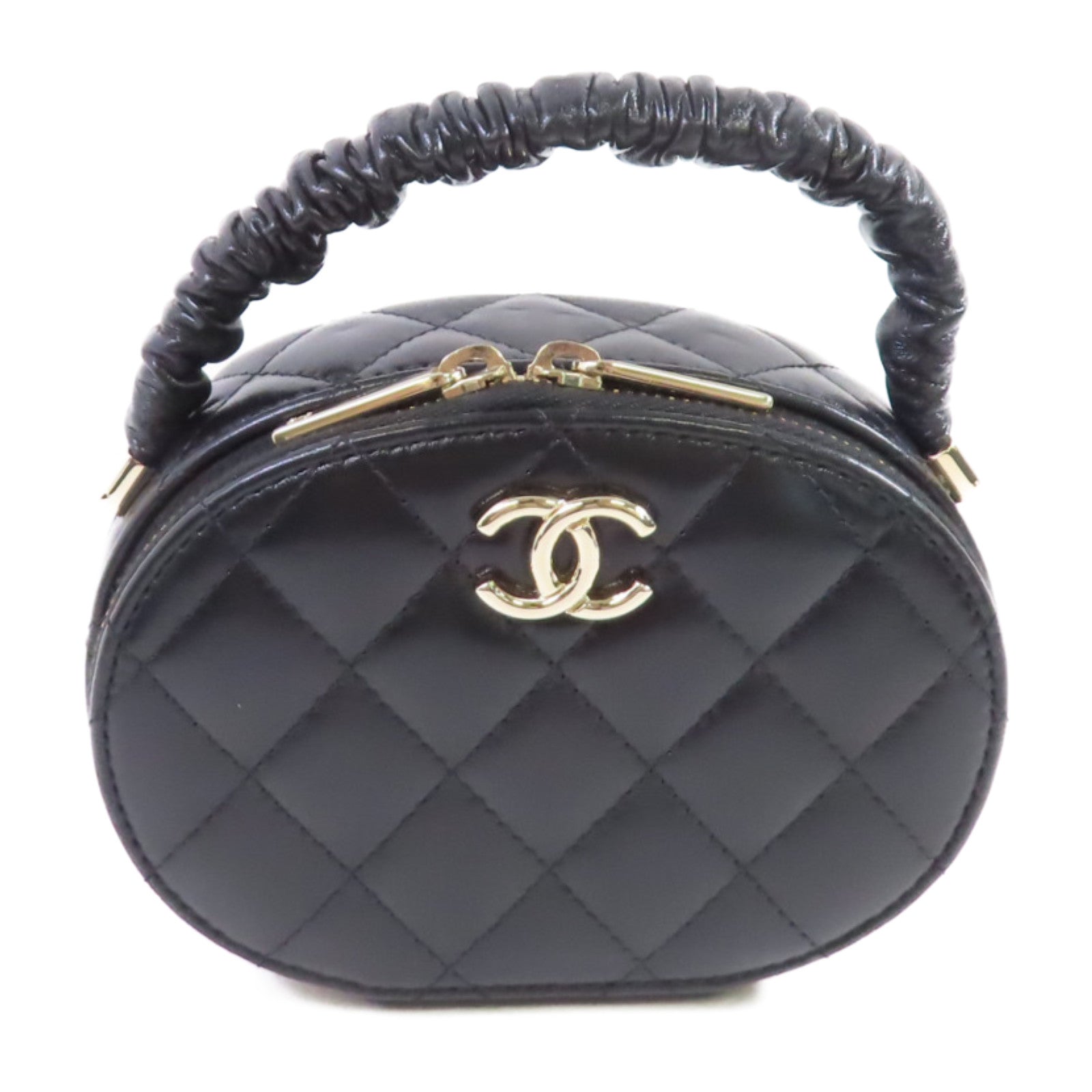 CHANEL 菱格牛皮皮革Hand Bag金扣手挽袋黑色