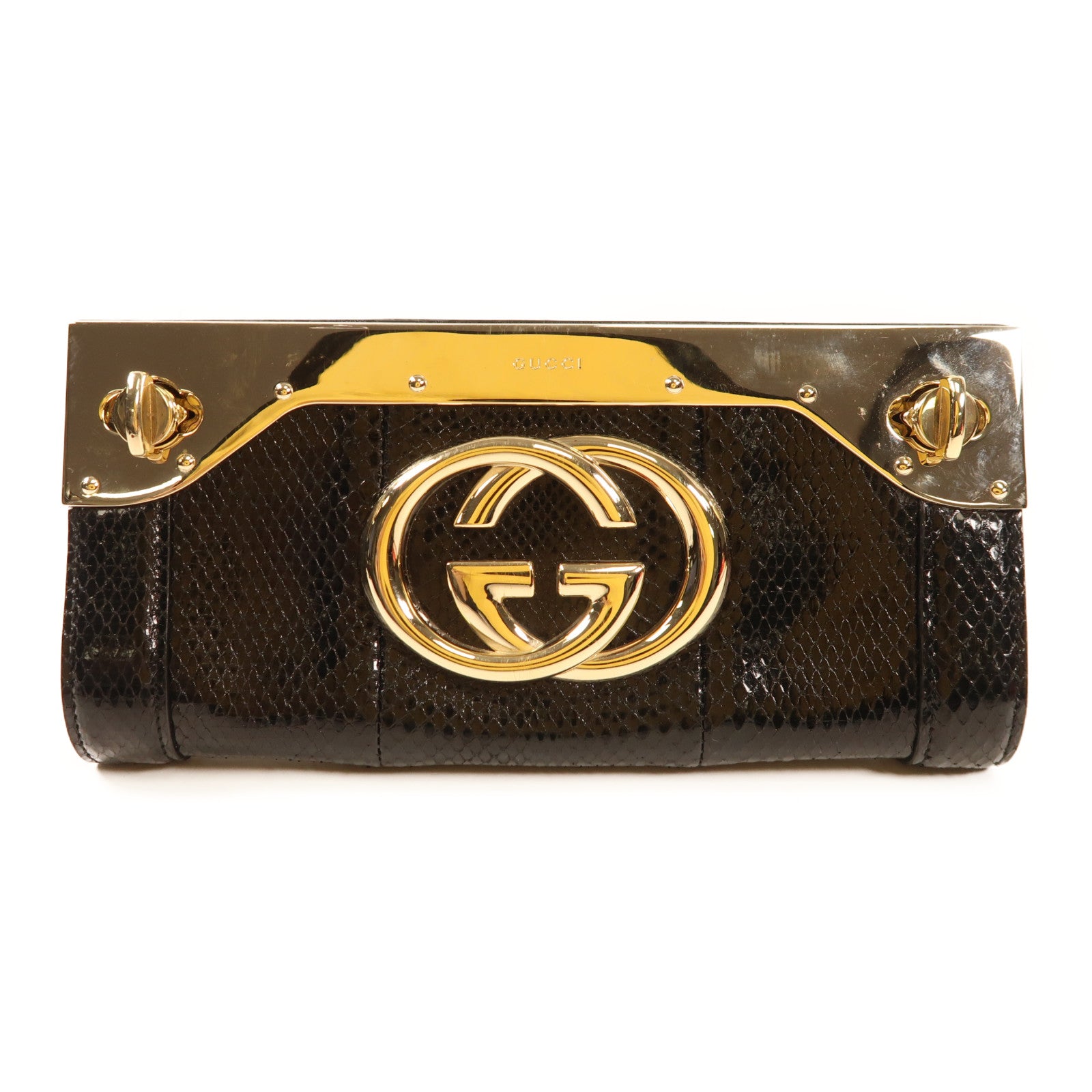GUCCI 蛇皮皮革Clutch銀扣手拿包