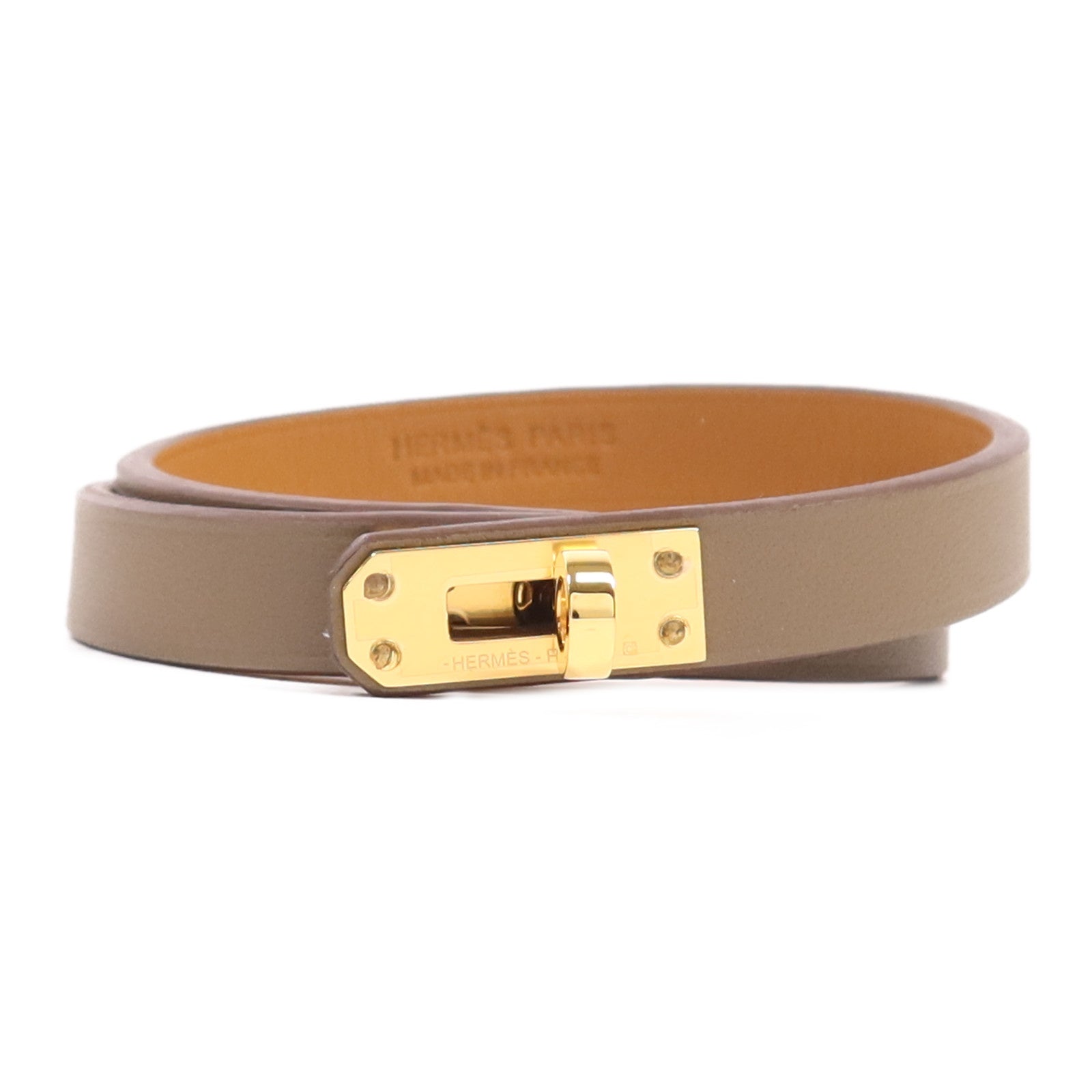 HERMES Swift皮革Kelly Double金扣手帶Etoupe