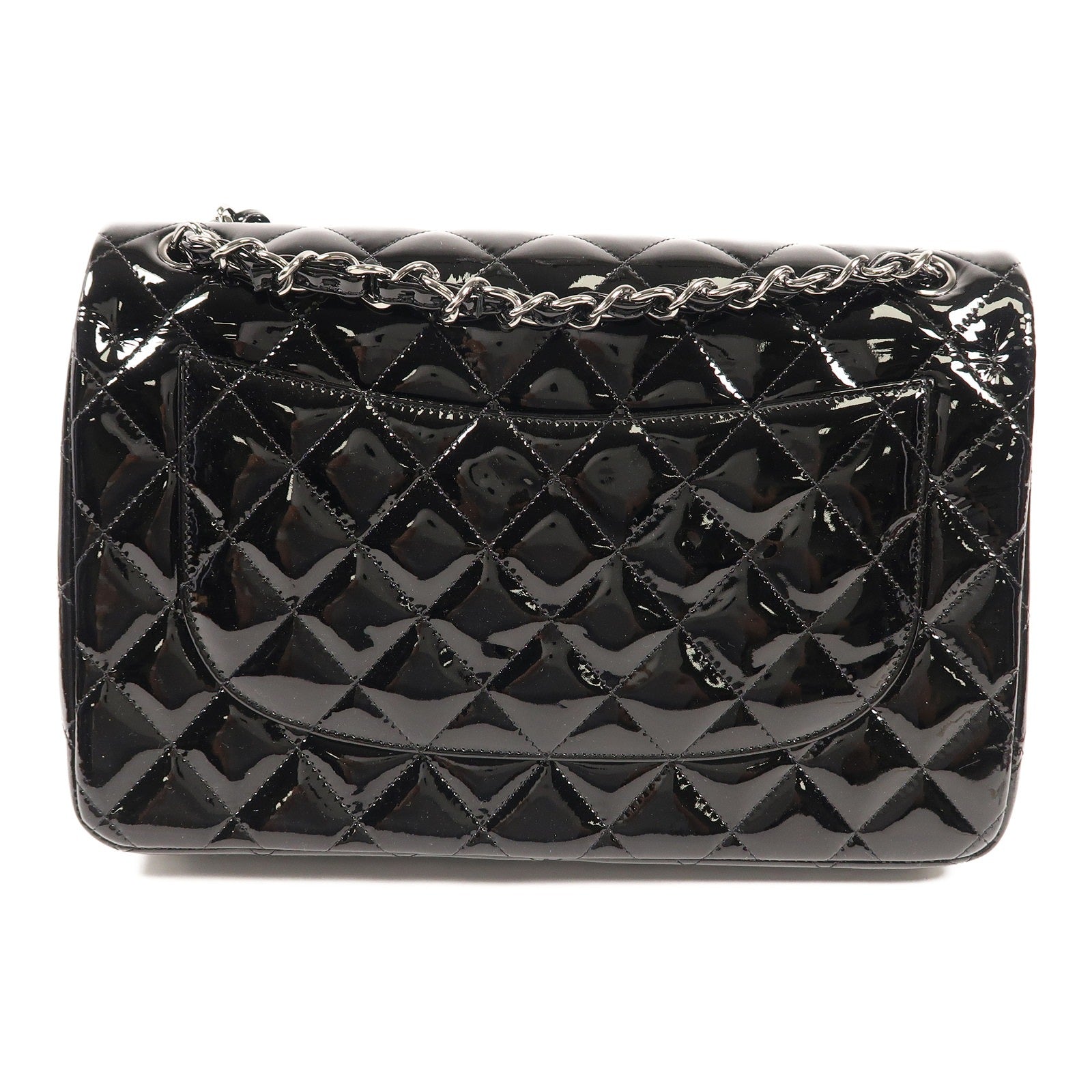 CHANEL 漆皮皮革Large Classic銀扣鏈帶肩背袋