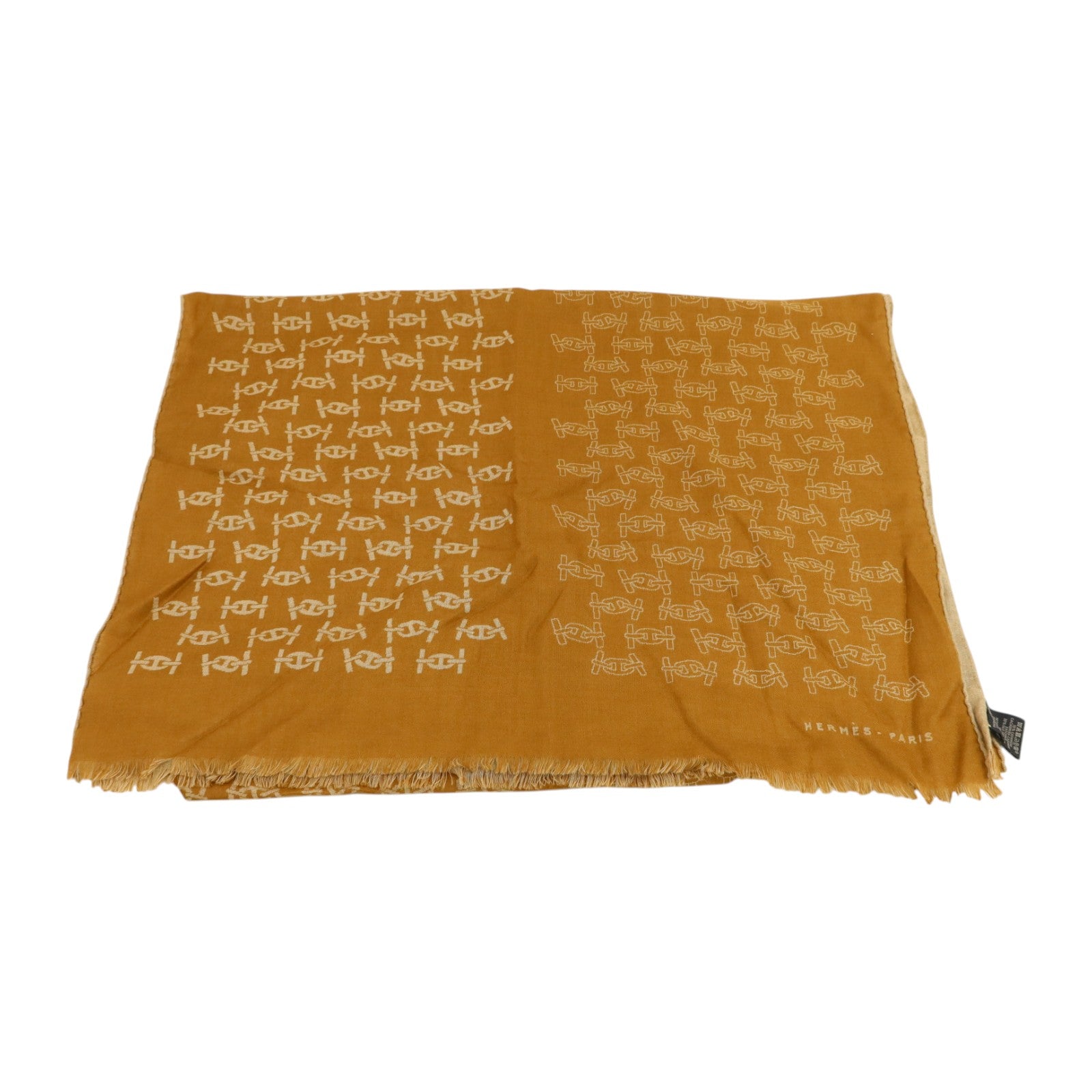 HERMES 羊絨/絲質Maillons Rythmes Scarf 60x180cm絲巾Tabac/Sable