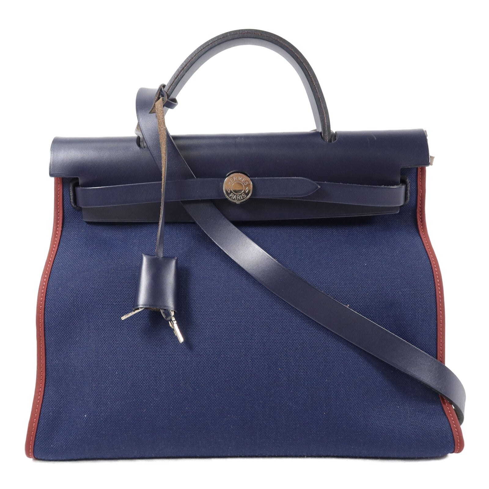 HERMES 帆布Herbag PM手挽肩背兩用袋Bleu Marine