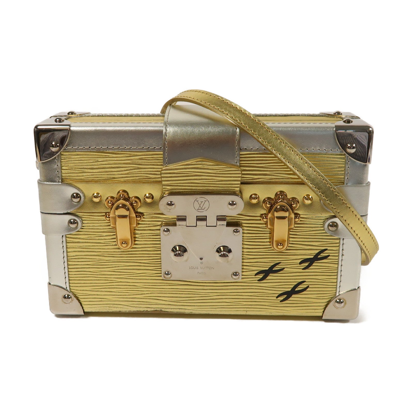LOUIS VUITTON Epi/金屬Petite Malle金扣/銀扣肩背袋金色