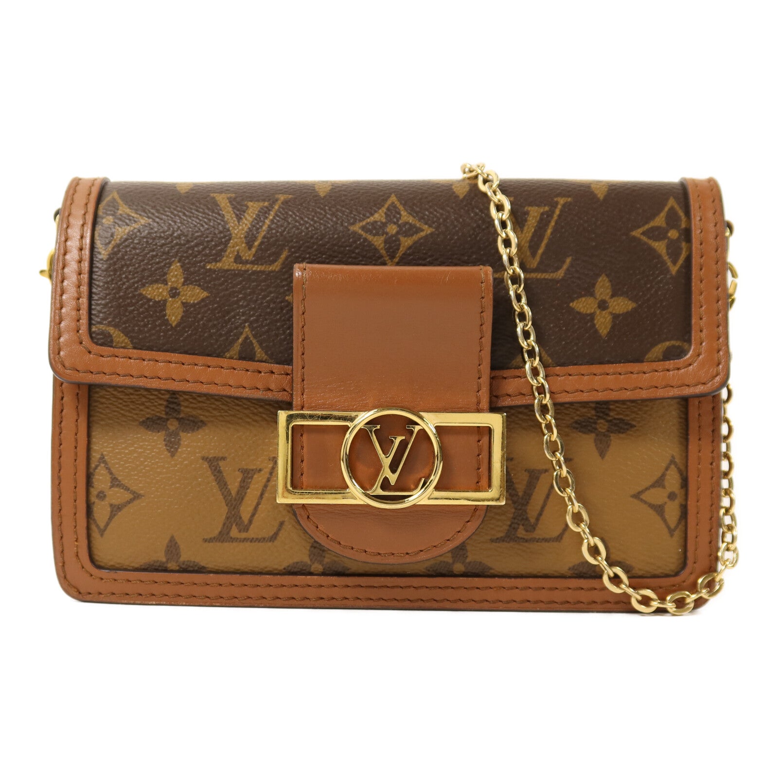LOUIS VUITTON 【激減優惠】Monogram Reverse Dauphine金扣鏈帶肩背袋