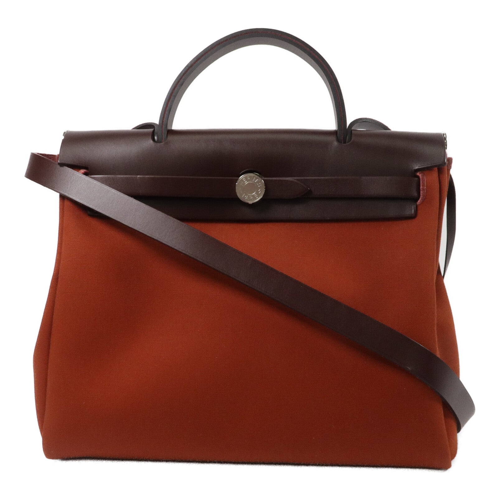 HERMES 帆布Herbag PM手挽肩背兩用袋Cuivre/Orange/Rouge