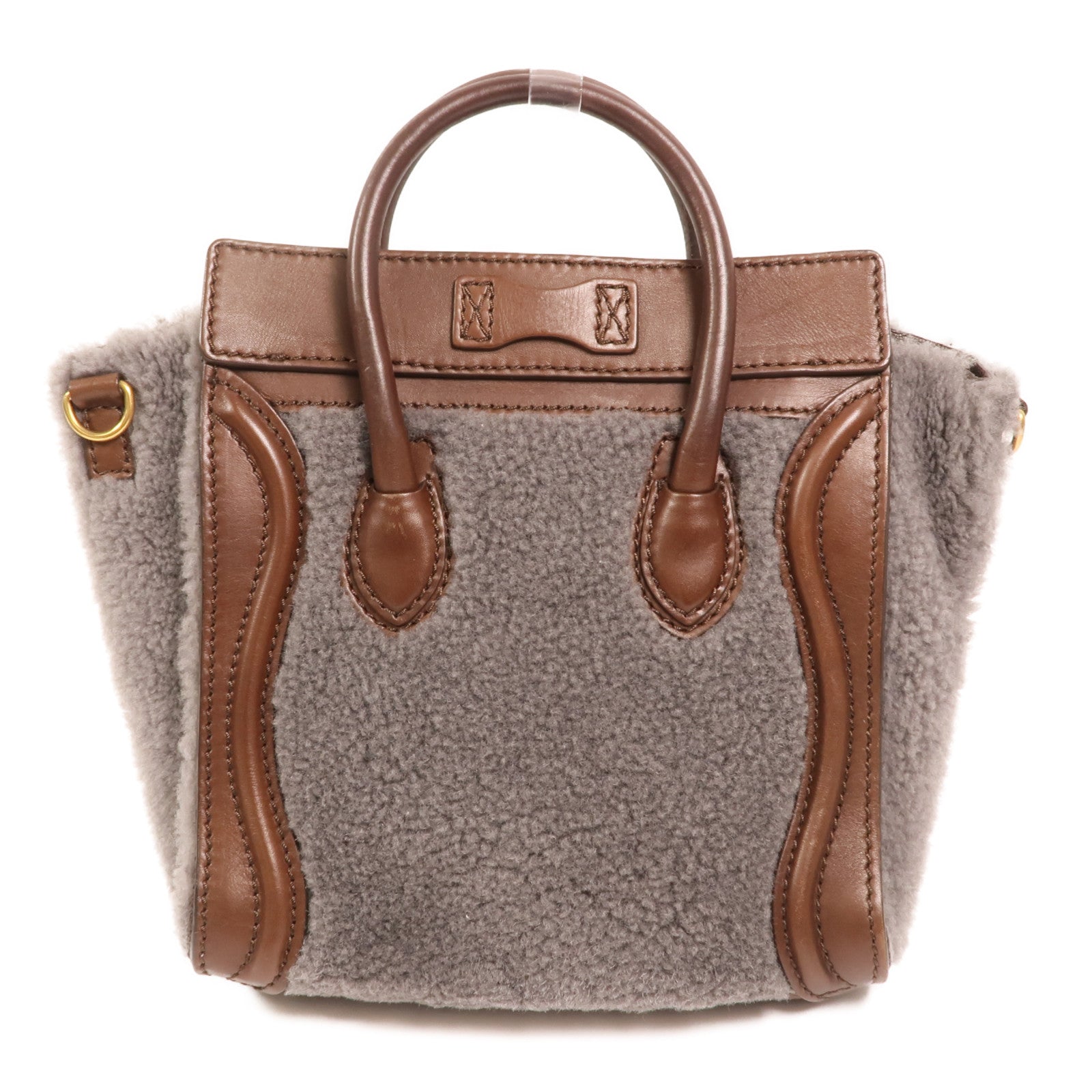 CELINE 羊毛/牛皮皮革Nano Luggage金扣手挽肩背兩用袋